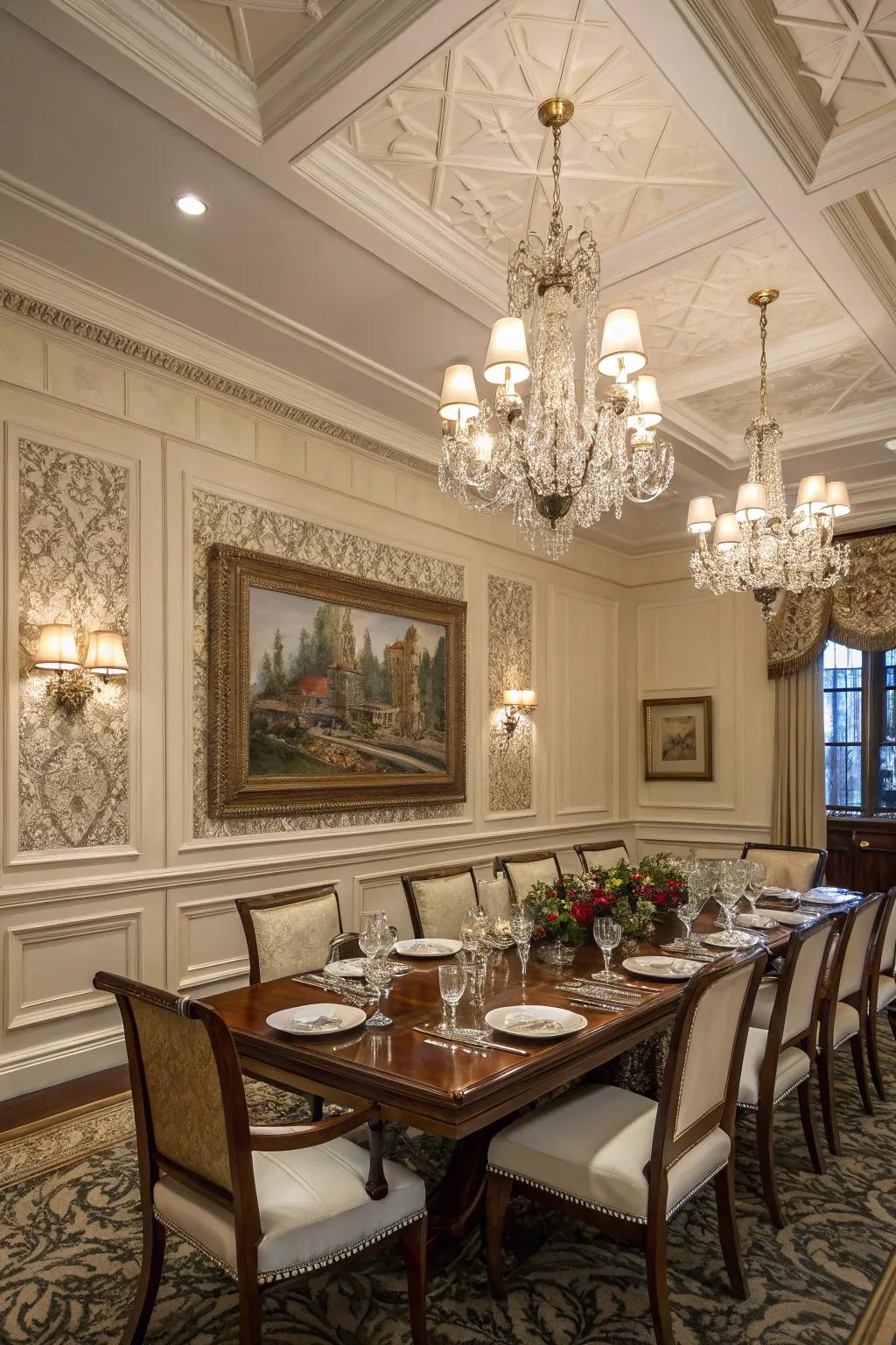Elevate your dining room with classic raised panel wainscoting.