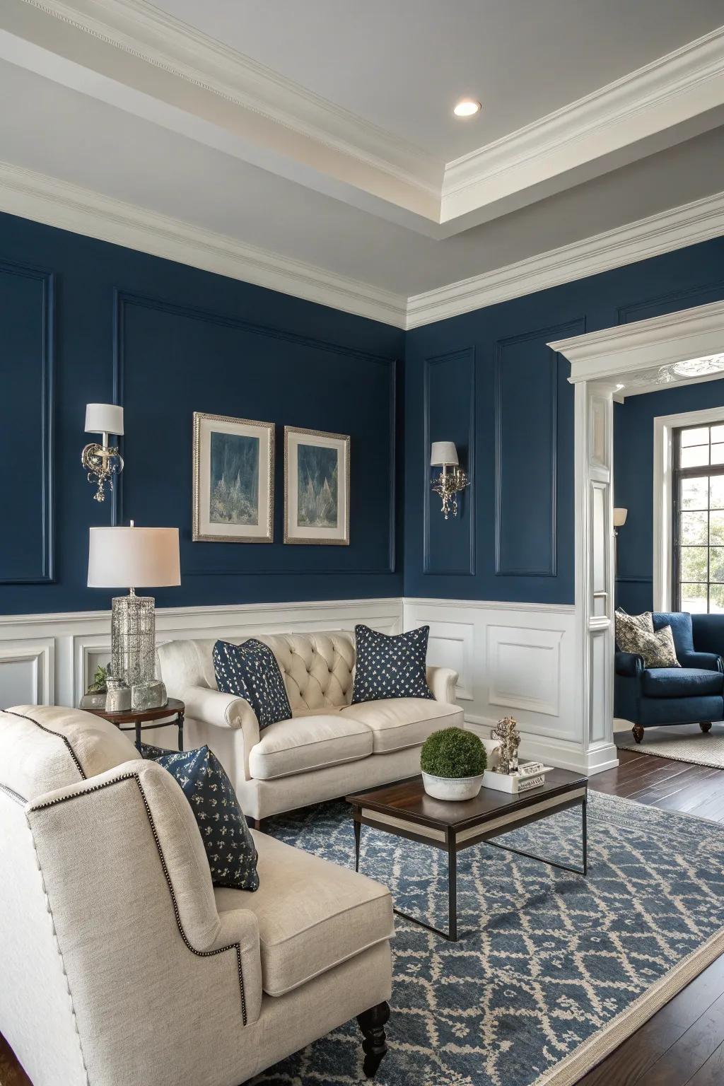 A timeless and elegant fusion of blue and white for a contemporary vibe.