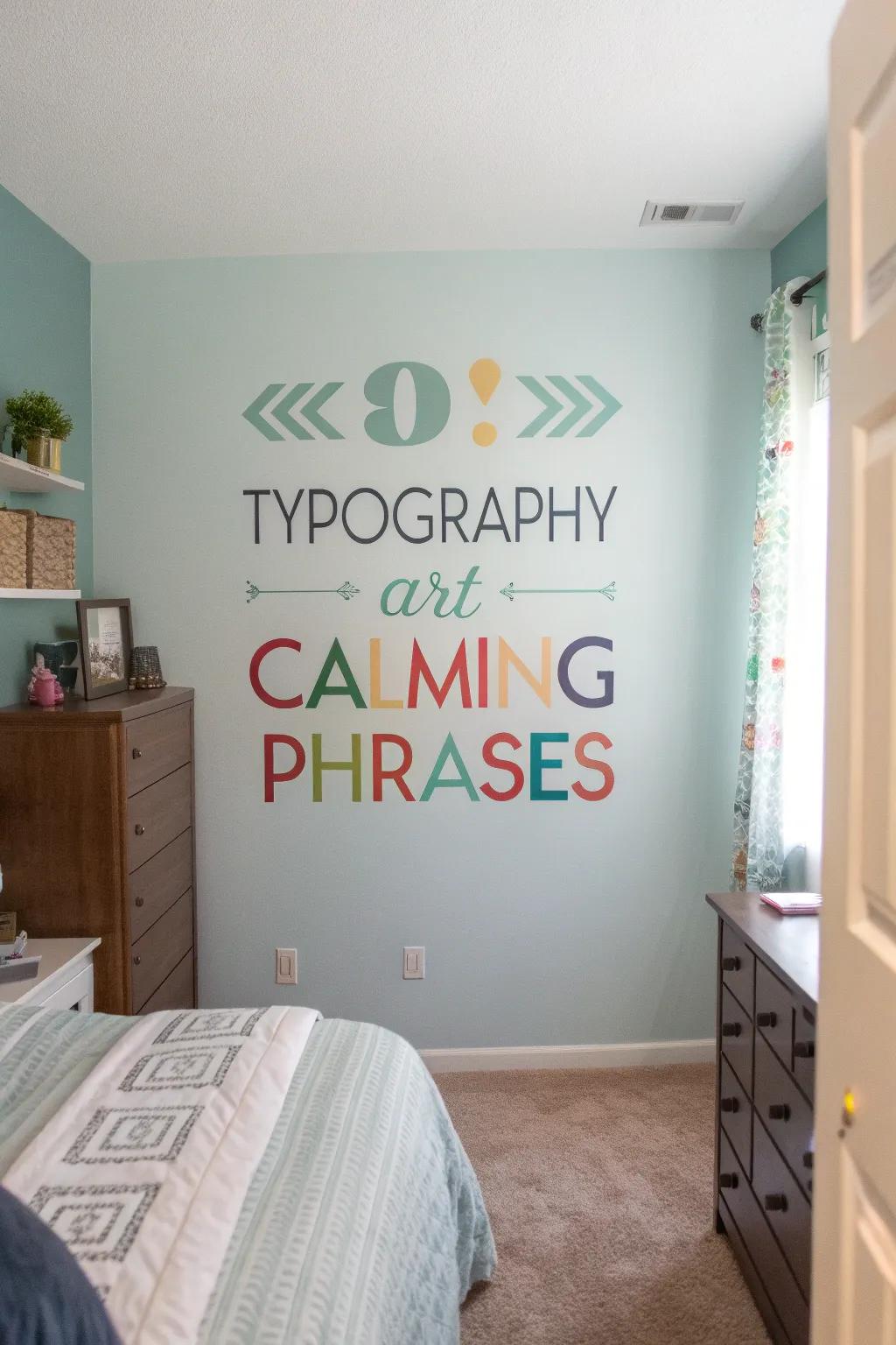 Typography art gives your bedroom a personal feel, promoting relaxation and motivation.