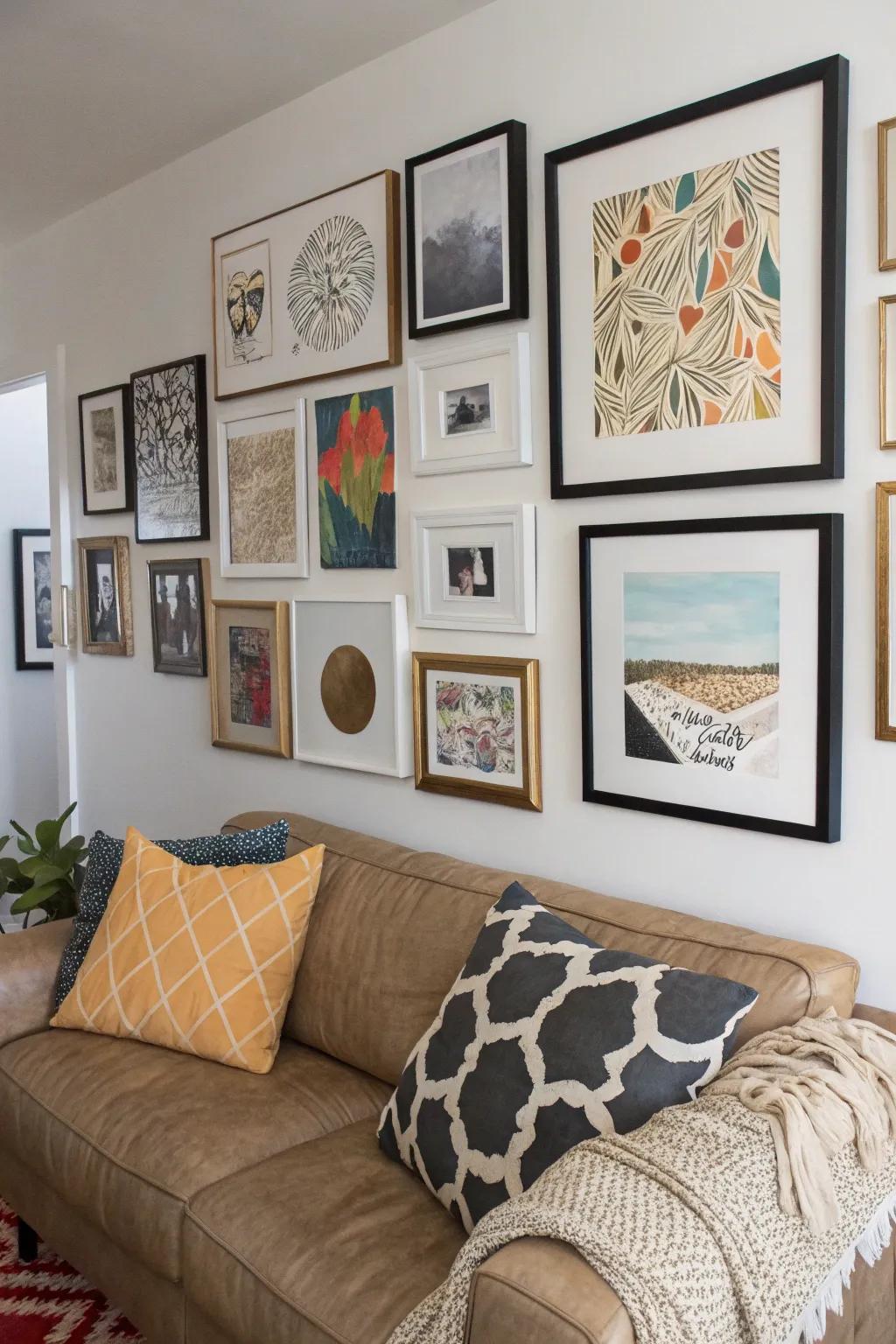 A lively gallery wall bringing a personal narrative to life.