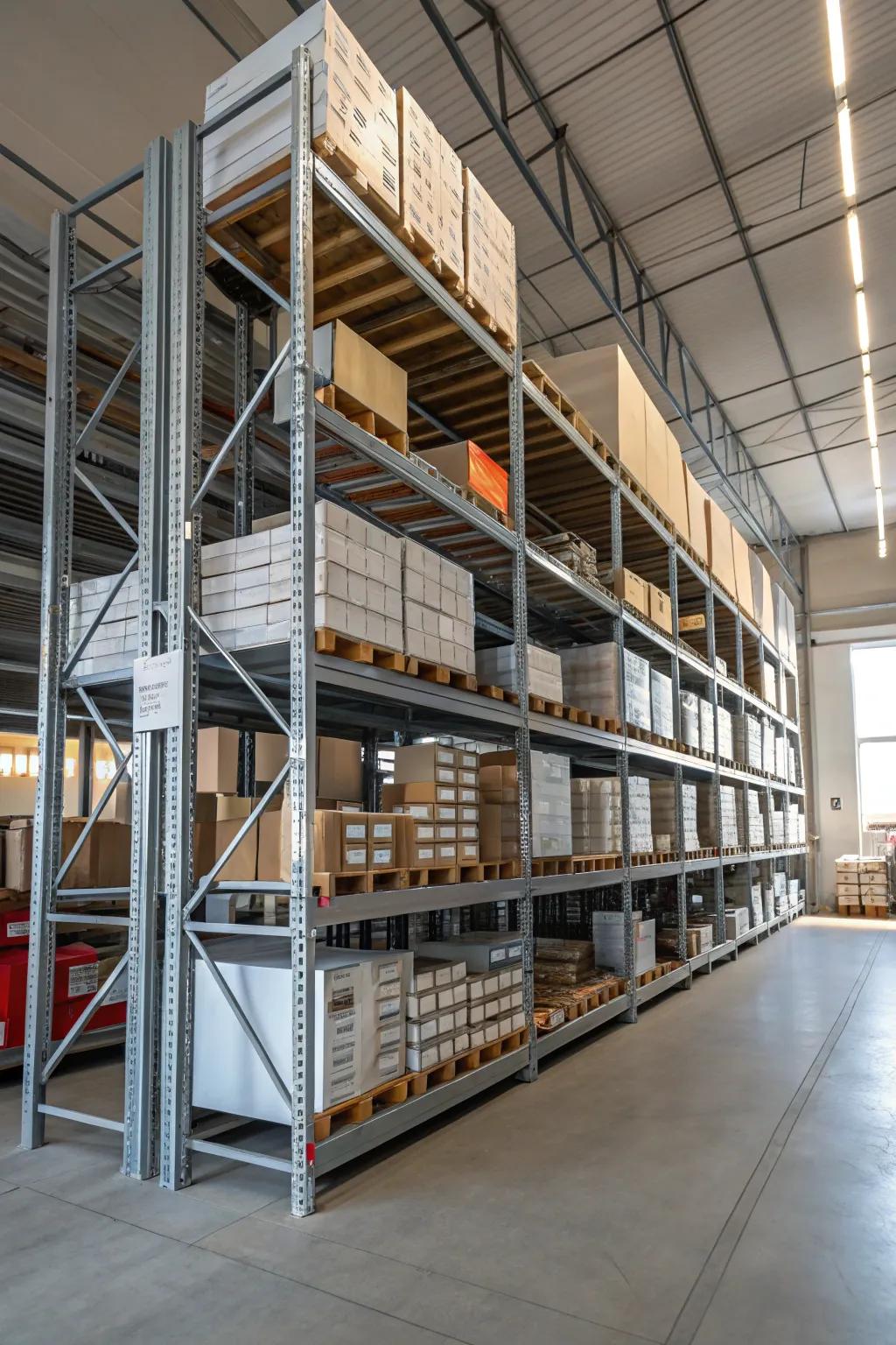 Take full advantage of vertical storage by using multi-level racks that utilize every square inch.