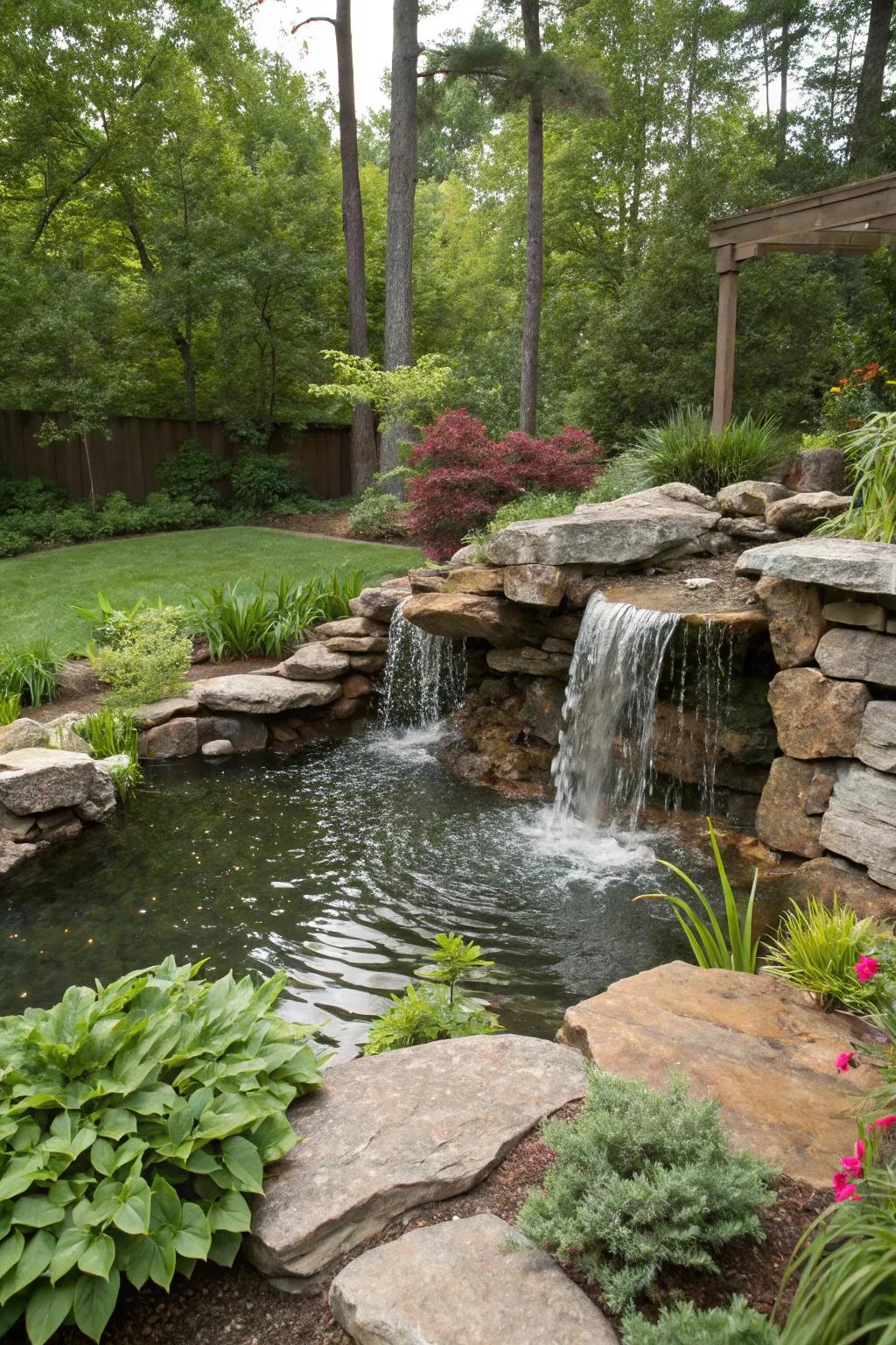 Rough stones bring forth a peaceful, natural cascading water feature.