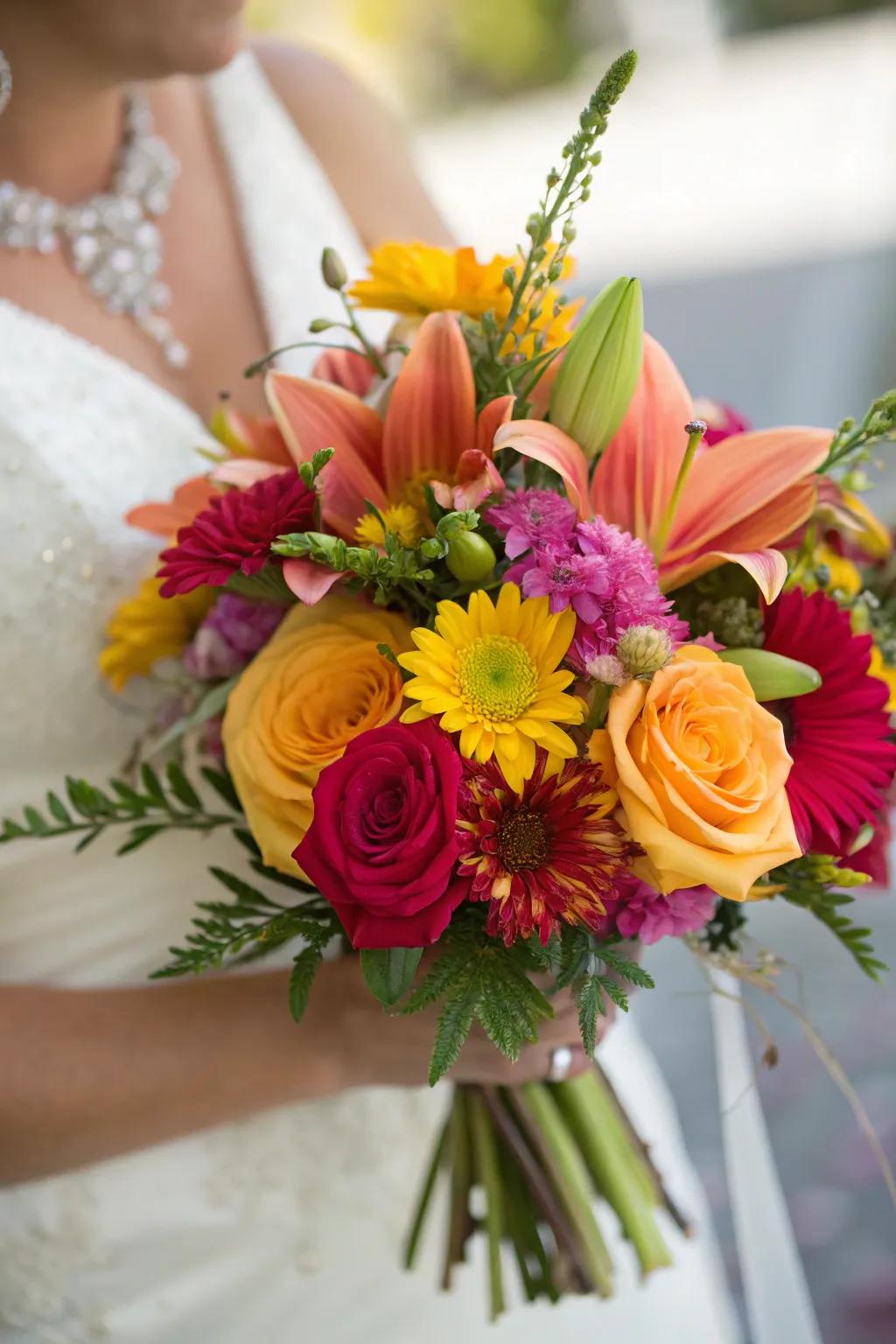 A stunning bridal bouquet showcasing a lovely combination of seasonal flowers, ideal for any bride.