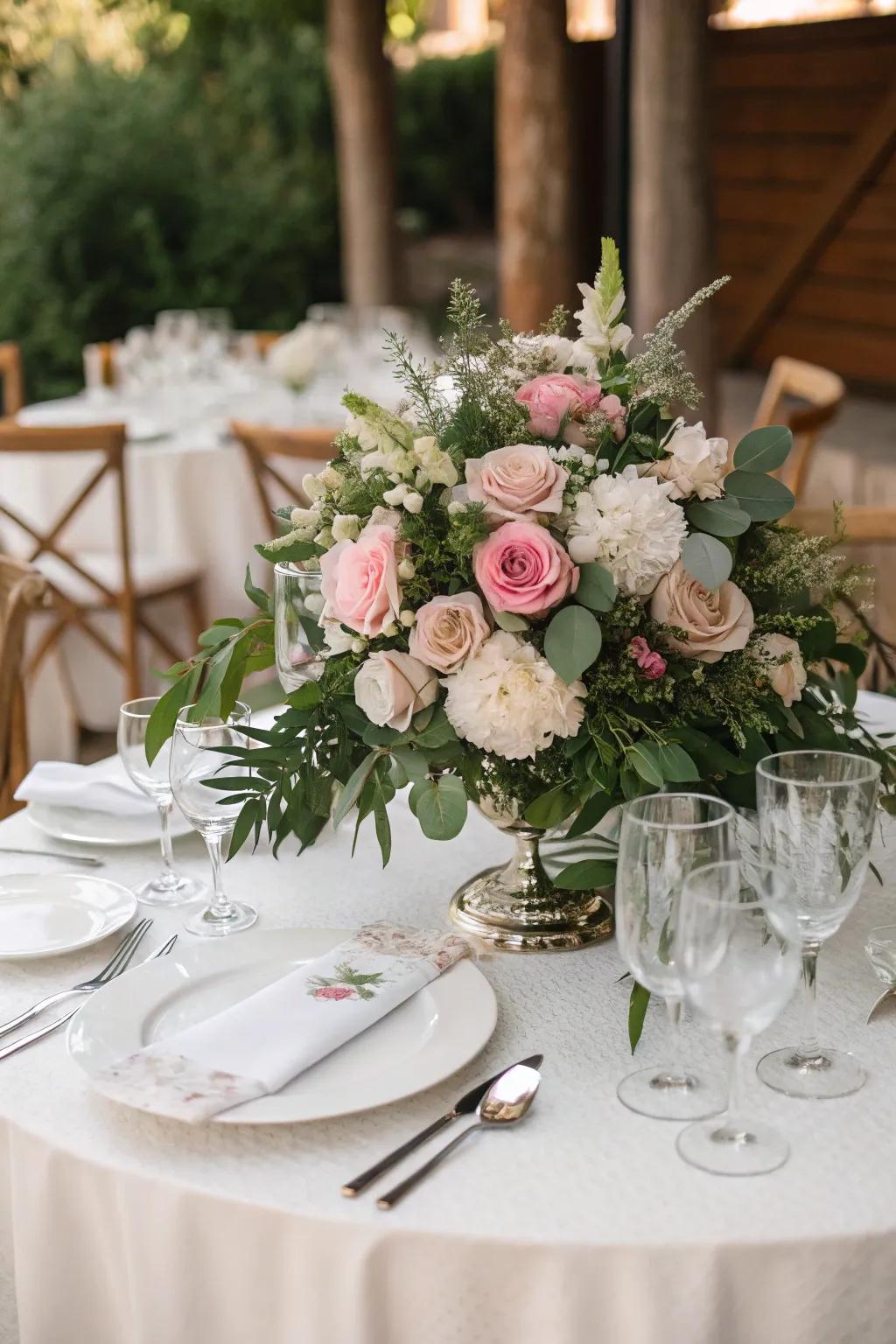 A vibrant floral display bringing vitality to the wedding table