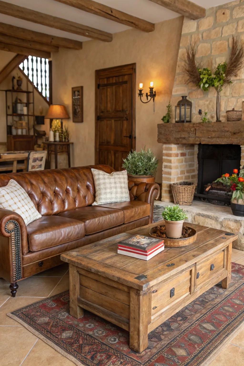 Leather and wood create the basis for an everlasting Western feel.