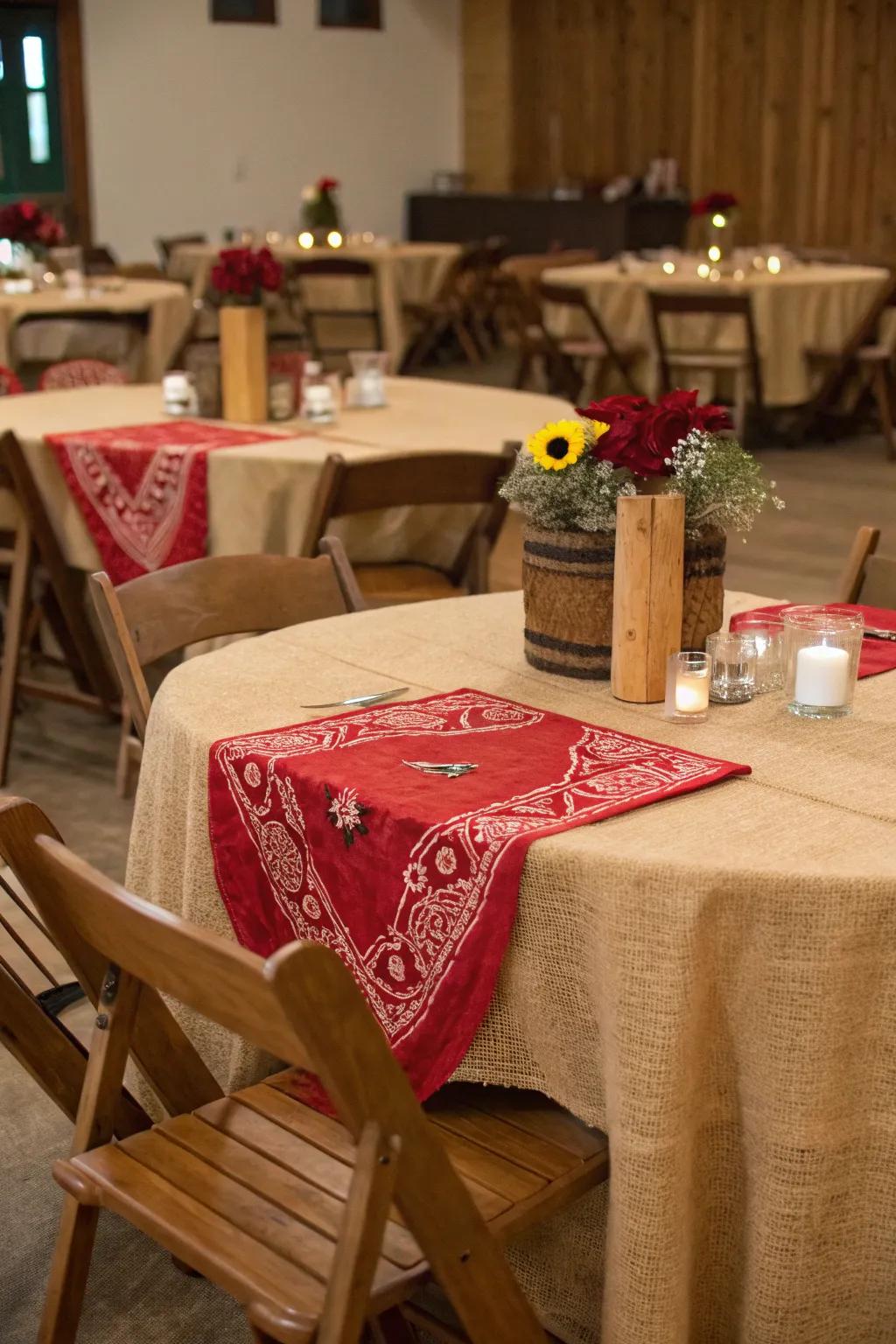 Hessian and scarves bring a rustic charm to your Western-inspired decorations.
