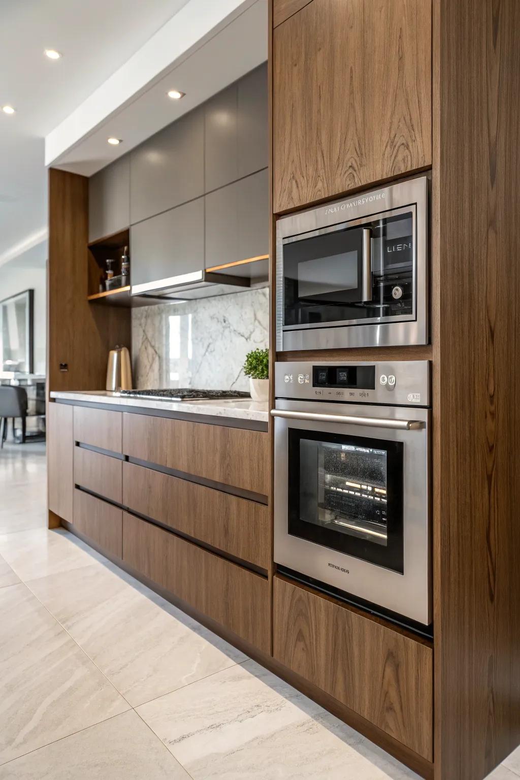 A microwave incorporated into your cabinetry creates an elegant, flowing kitchen design.
