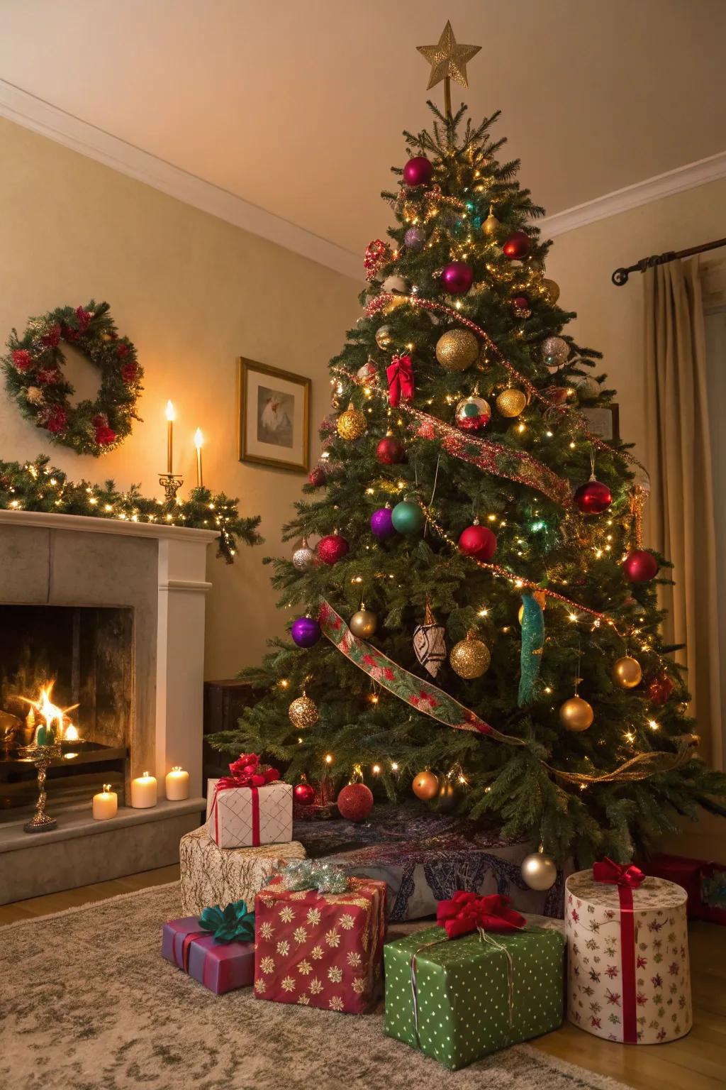 A vibrant and joyful Christmas tree brimming with color