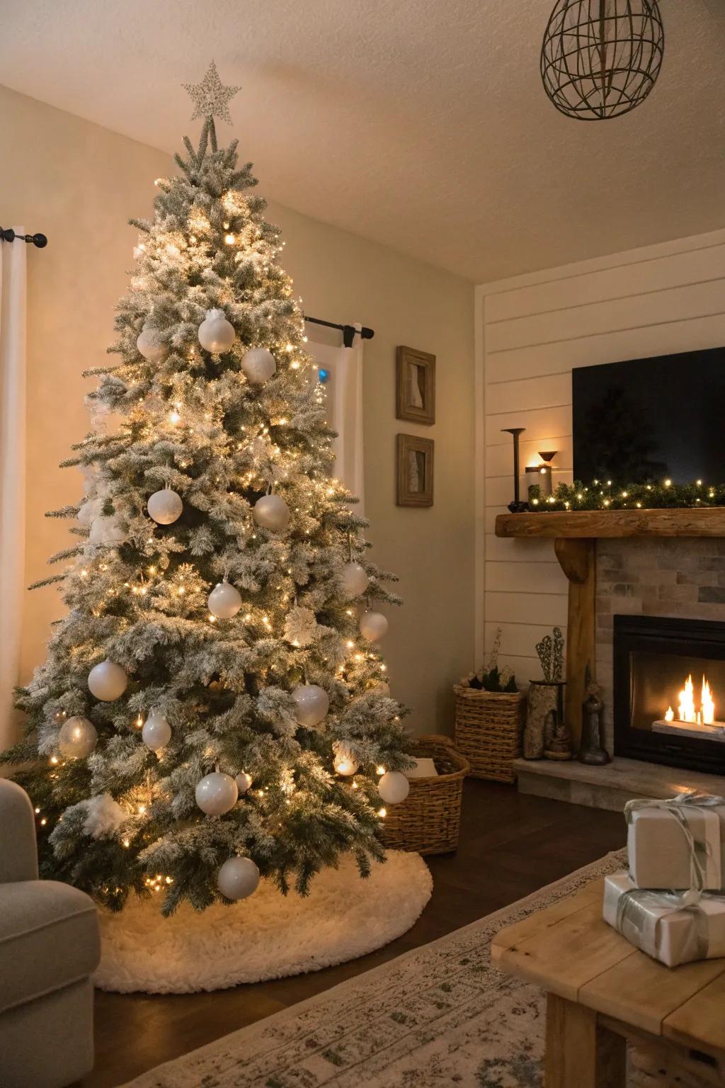 A flocked tree transports the beauty of a snowy forest straight into your living space.