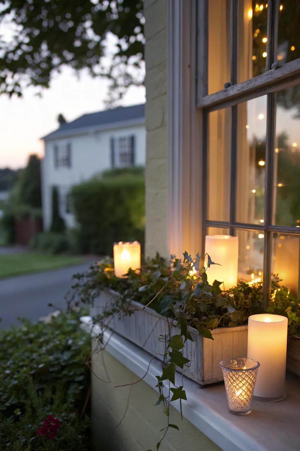 Conjure a cozy setting using artificial candles in your window box