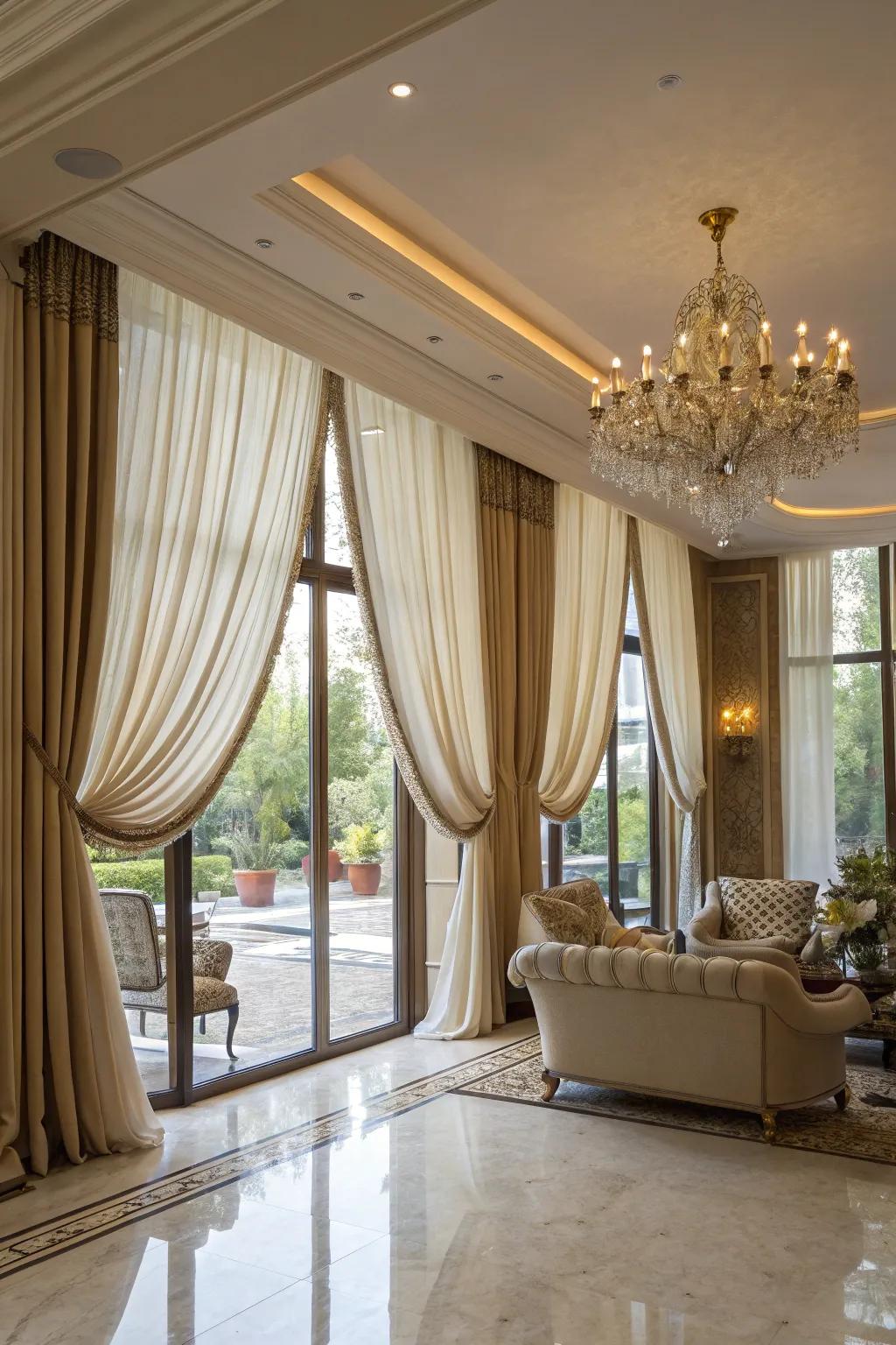 Floor-to-ceiling curtains bring a touch of drama to large windows.