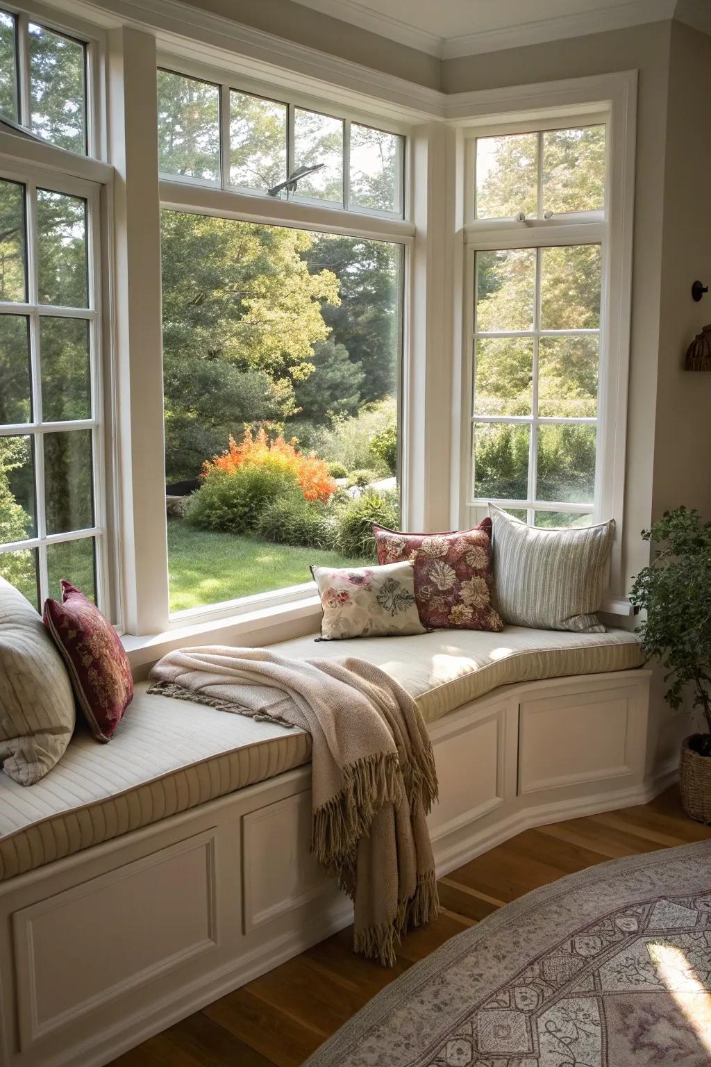 Alcove windows craft a serene setting for unwinding.