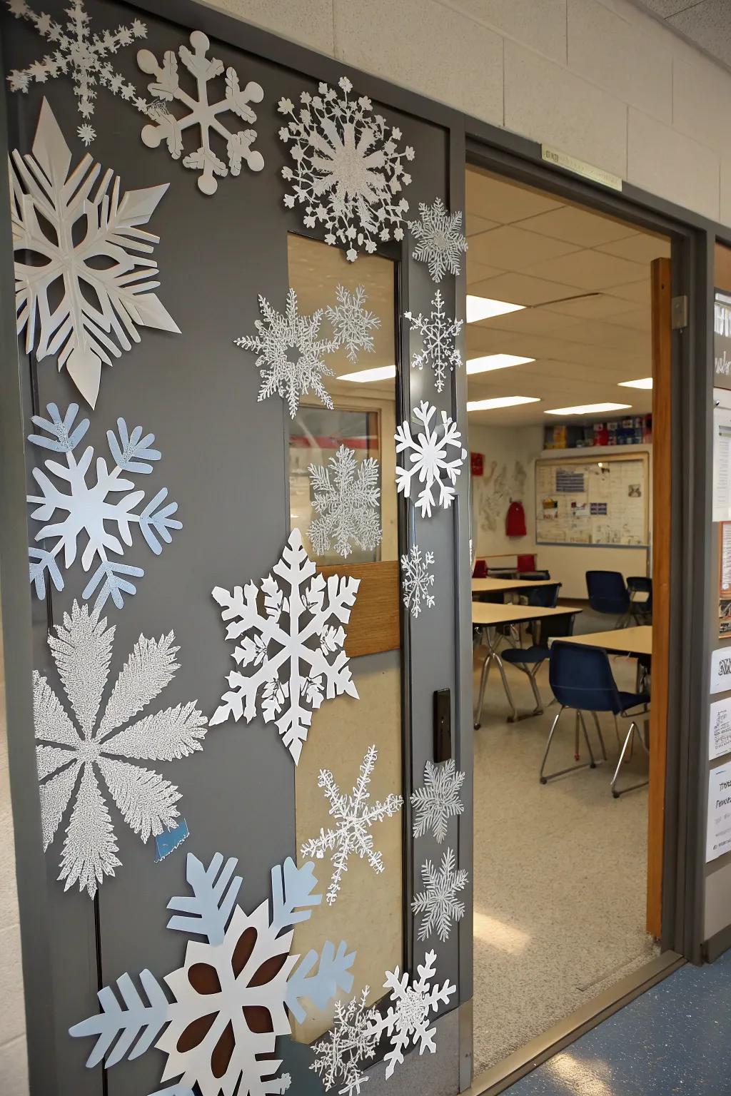 An impressive arrangement of extra-large snowflakes.