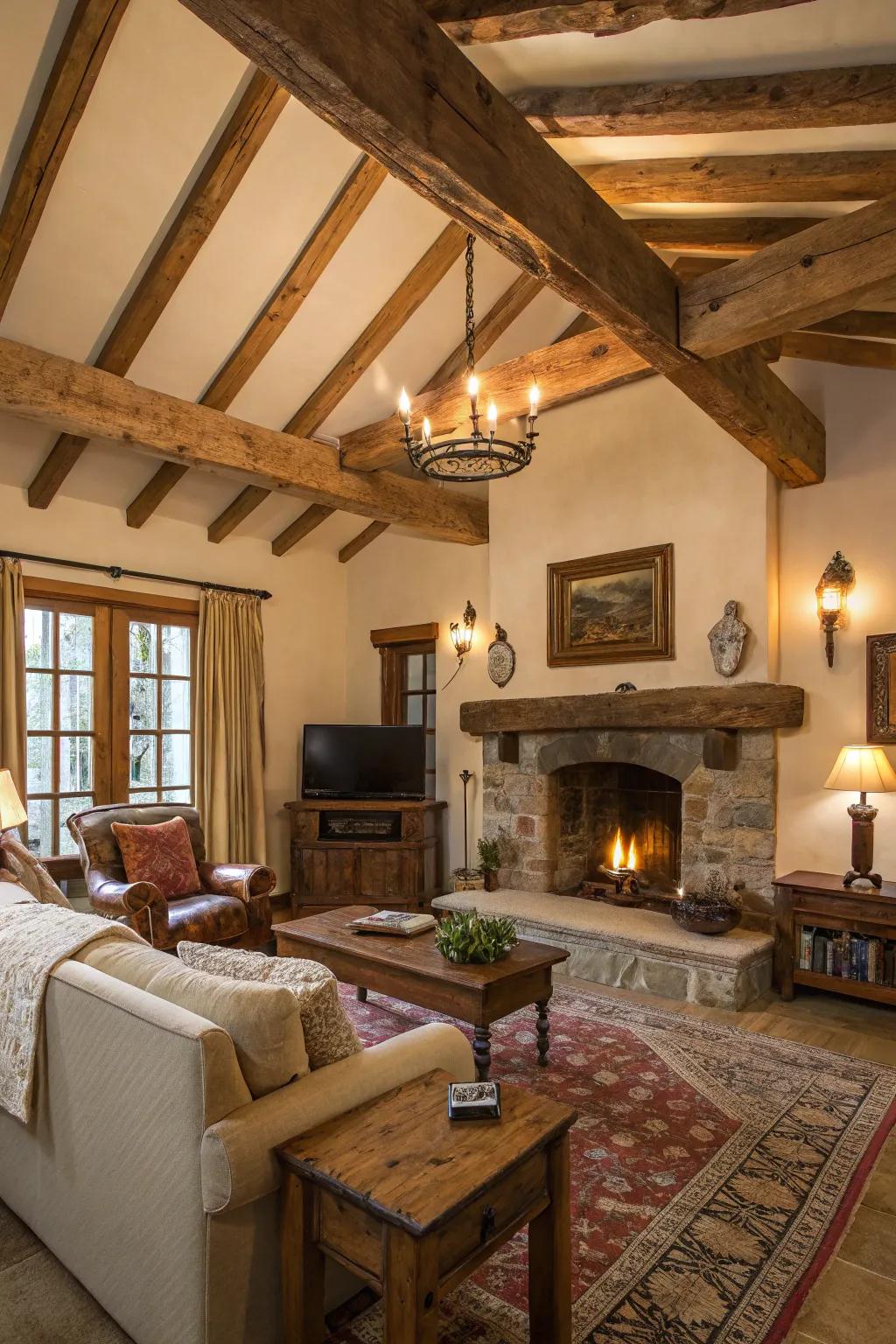 Exposed beams contribute a countryside accent to any area.