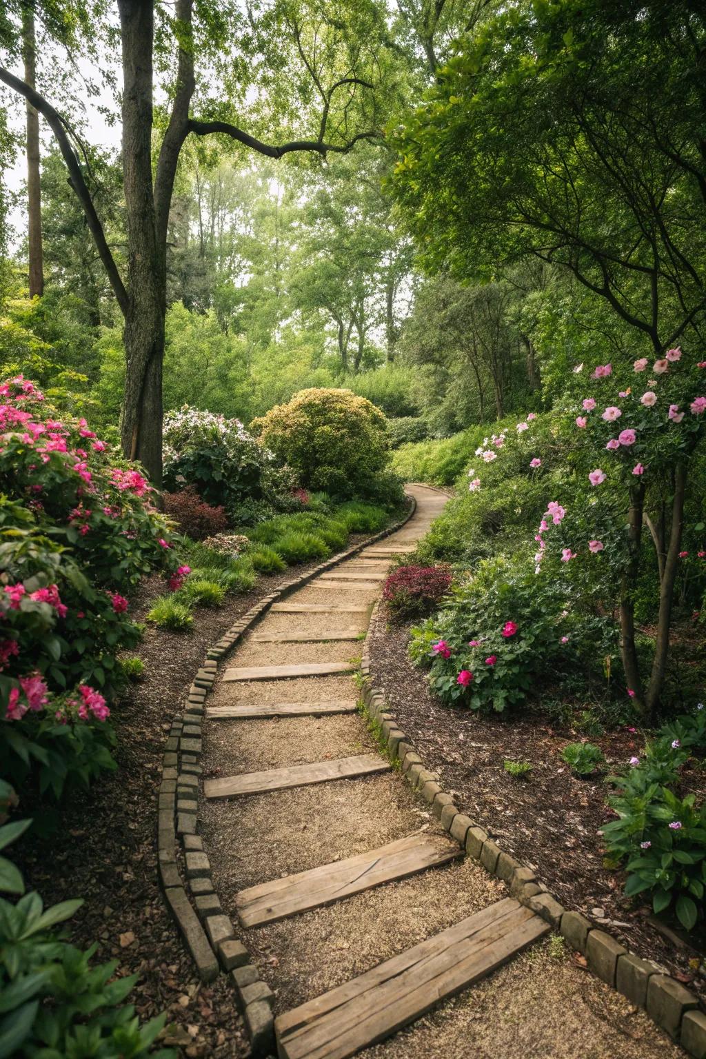 Wood chip walkways bring an element of discovery and enhance the charm of any garden.