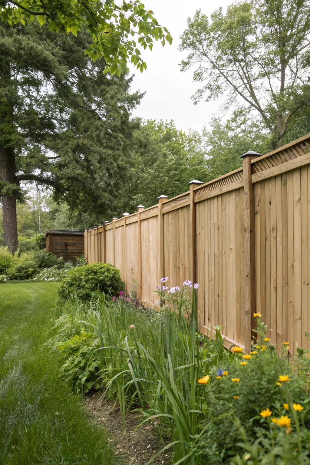 Solid wood panel fences offer the ultimate privacy for your backyard haven.