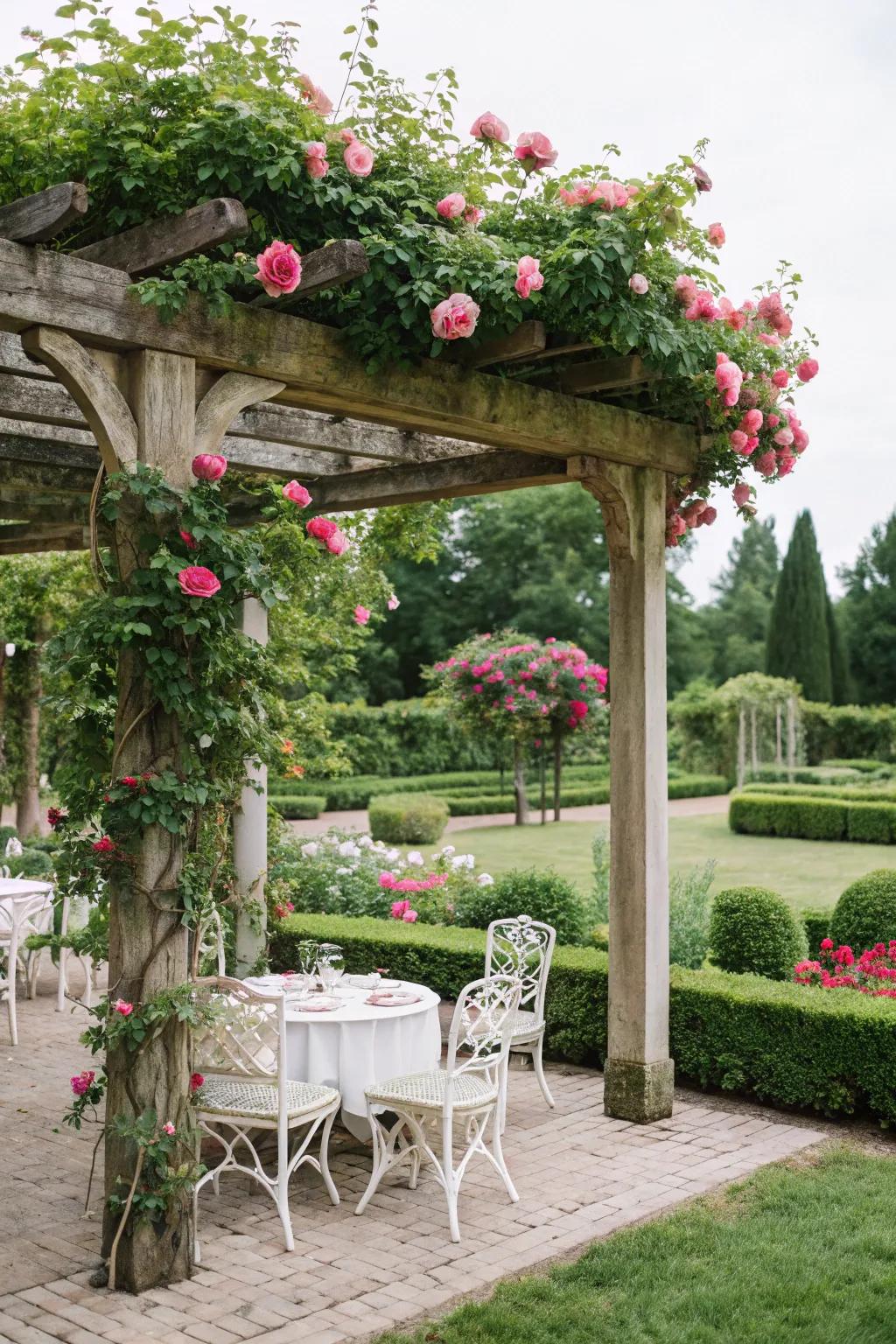 A classic timber pergola enhanced with flowering jasmine.
