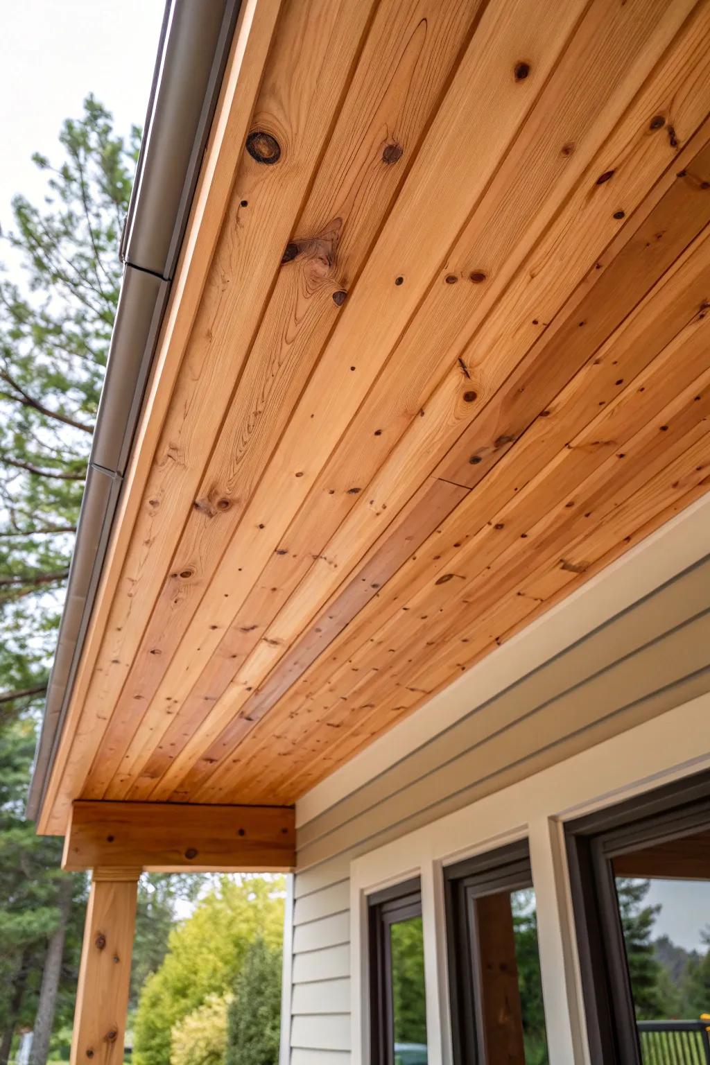 Cedar wood soffits fashion a toasty and inviting entrance.