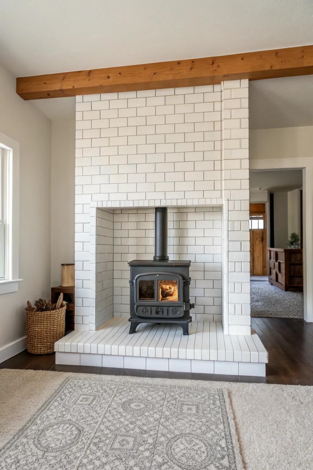 A minimalist tile surround delivers a peaceful and modern look to your wood burner.