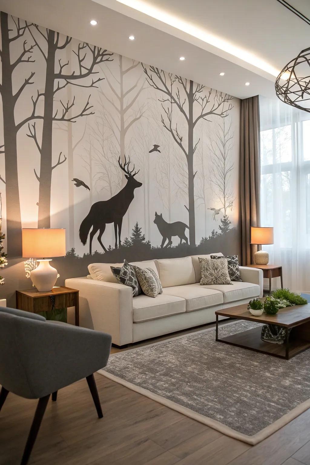 Include fanciful elements using creature of the woods wall decorations.