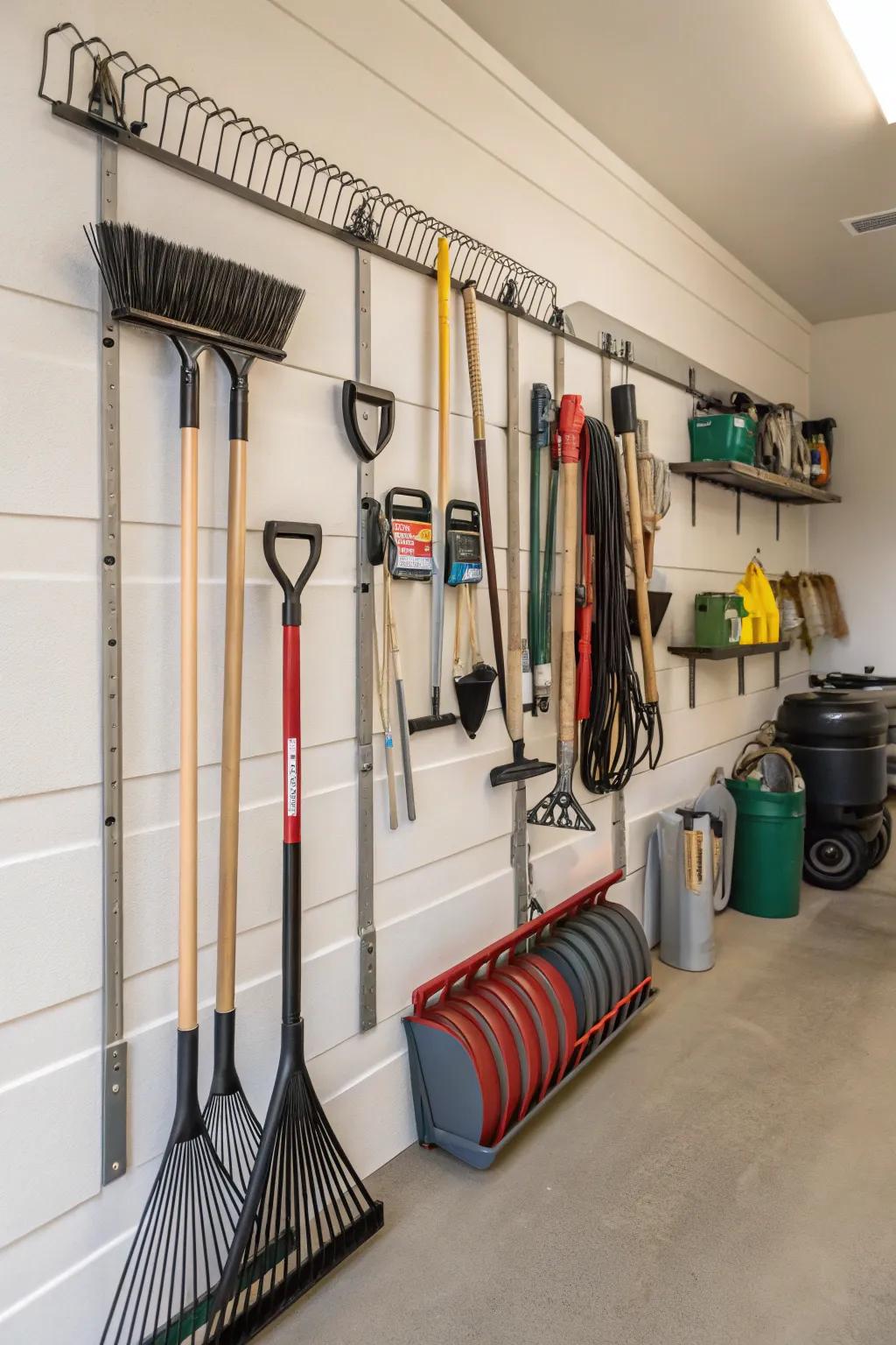 Wall space is used efficiently with racks, allowing effortless tool accessibility.