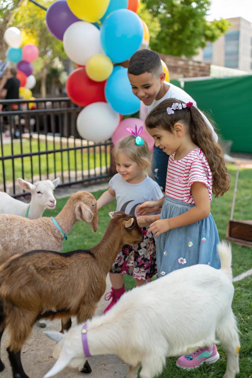 An animal visit offers a delightful surprise for young party guests.