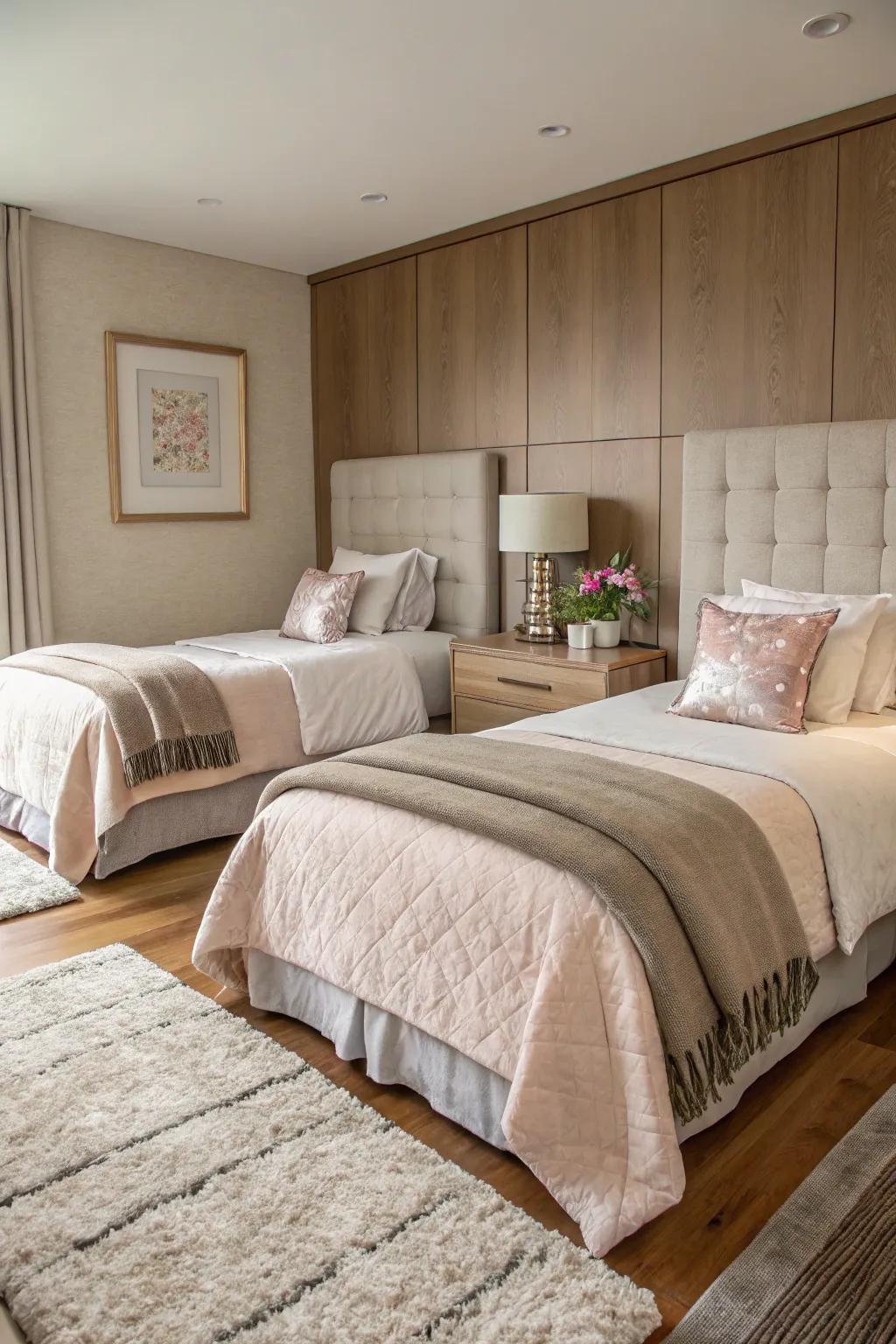 Soft tones with texture create a serene space.