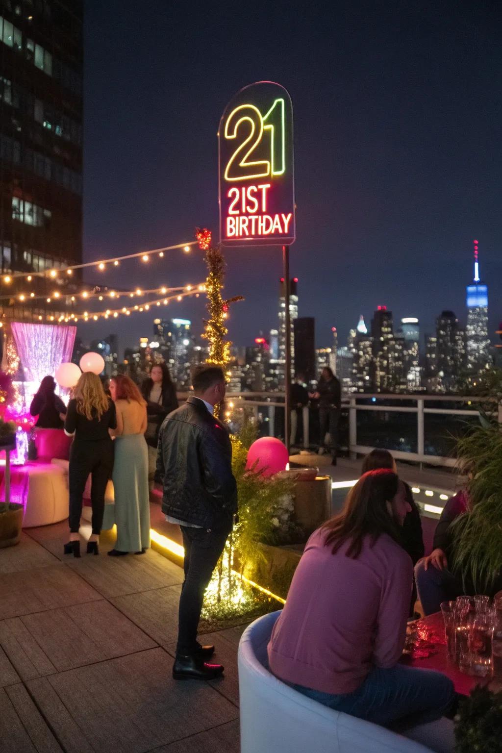 Illuminated lights add a vibrant glow to evening celebrations.