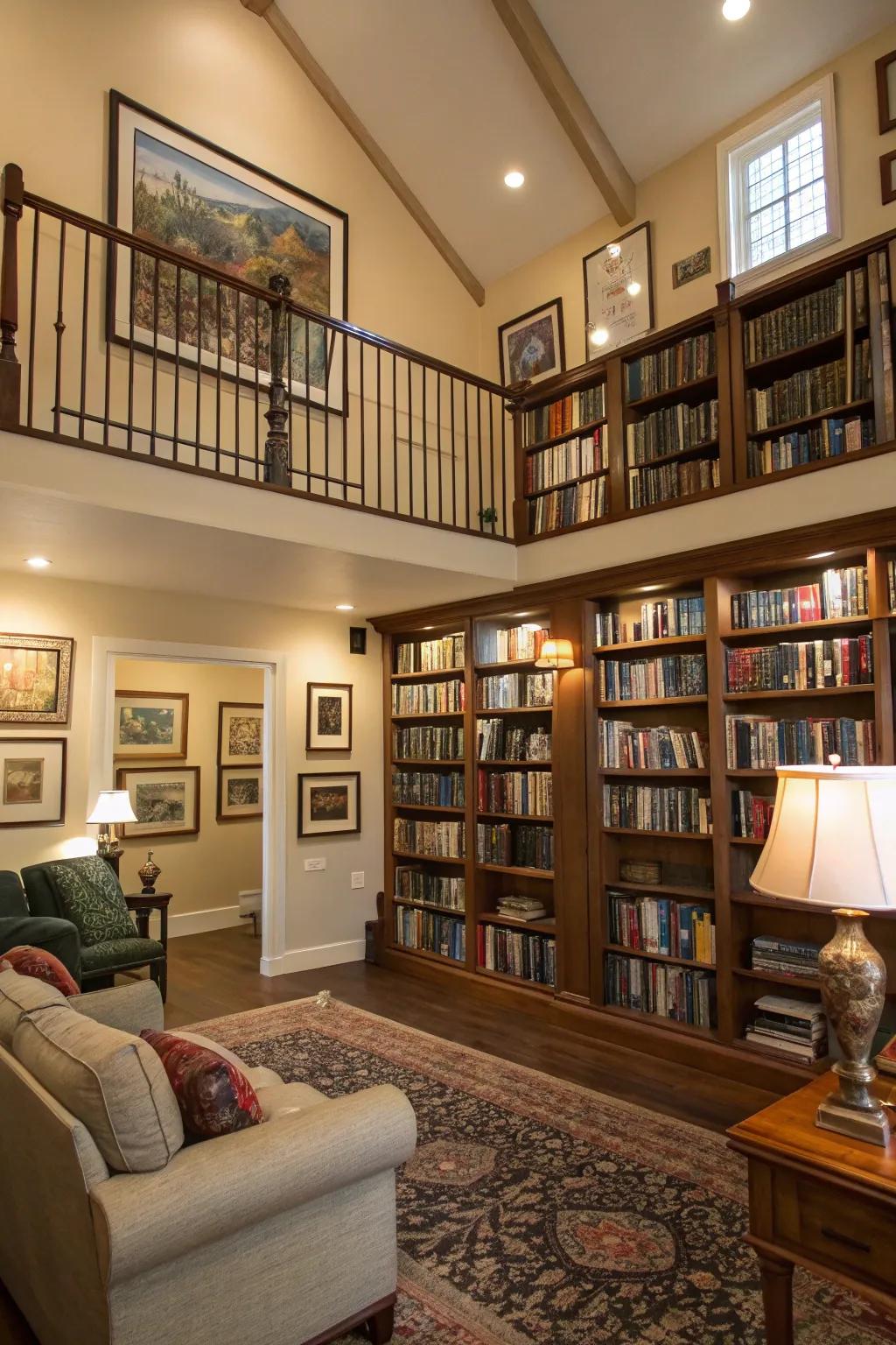 Utilizing vertical space enhances the room's spaciousness.