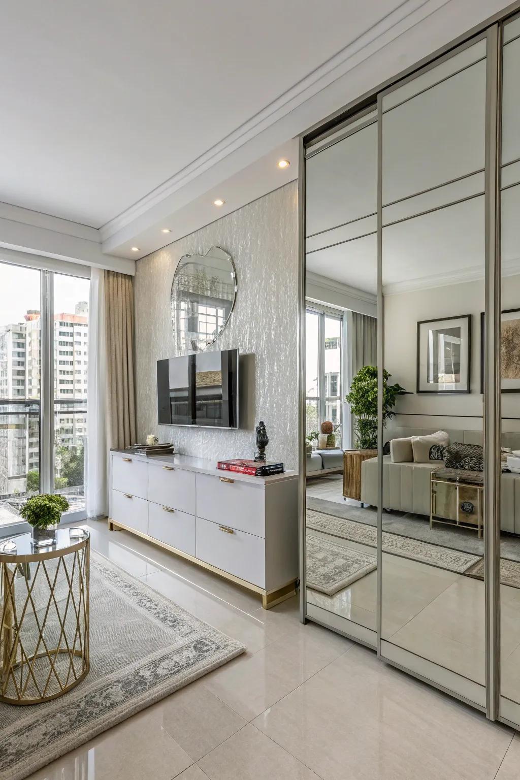 Reflective elements add depth and light to small spaces