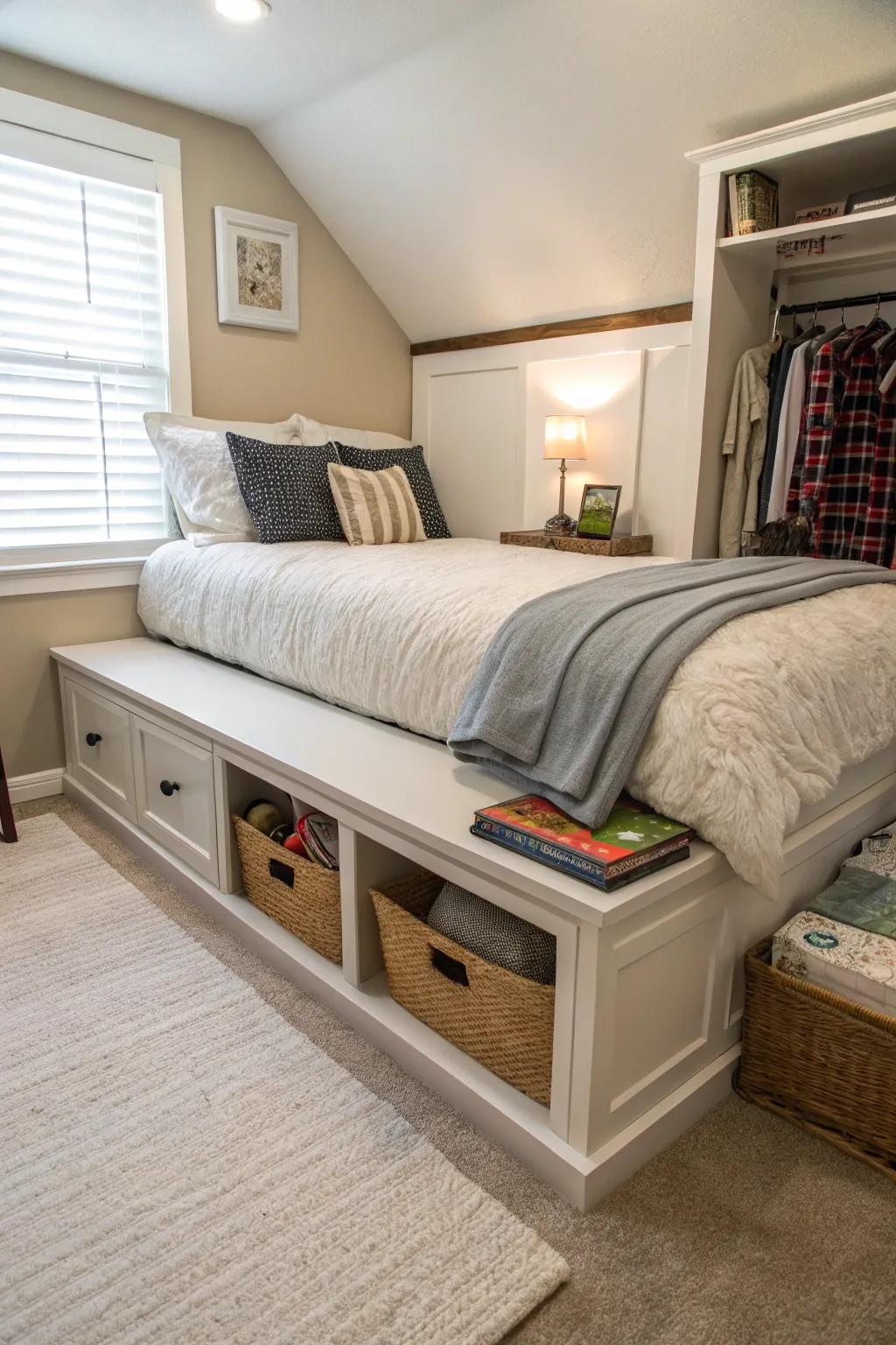 Hidden storage options help keep the clutter away.