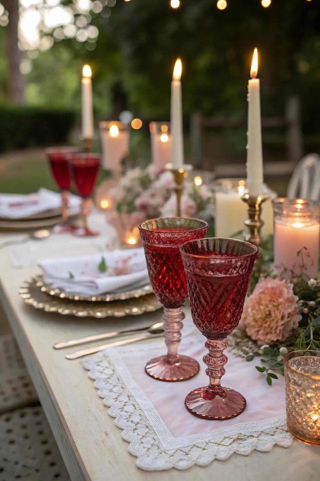 Retro rouge drinkware adds nostalgic charm.