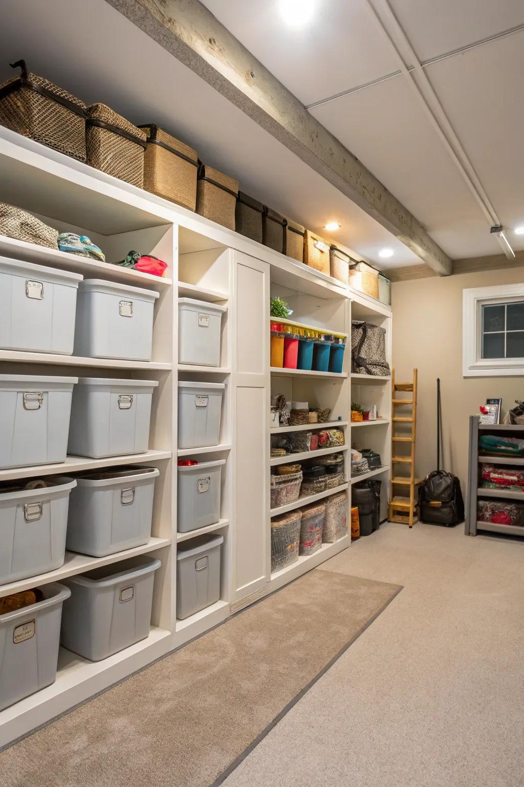 Enhance basement space with inventive organizational solutions.