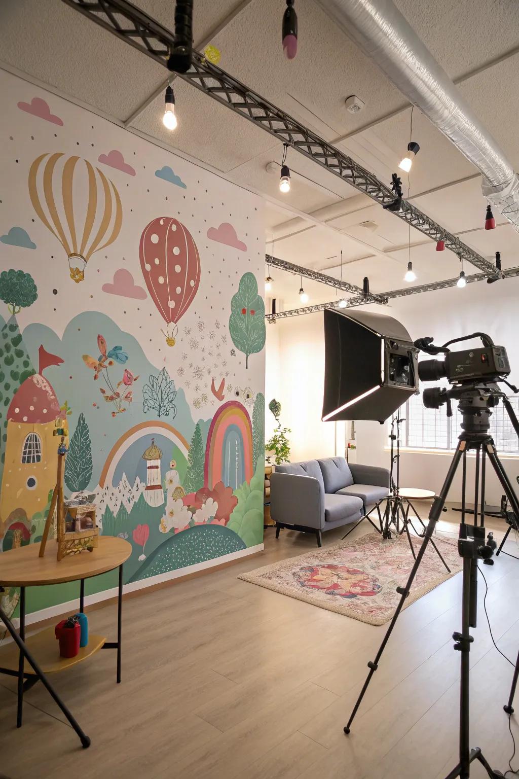 Evoke joy with whimsical touch murals.