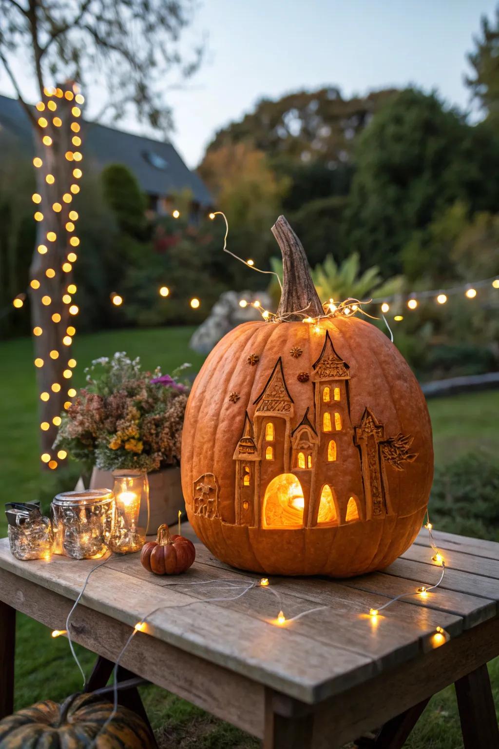Journey into an enchantment narrative with fanciful decorative gourd sculpts.