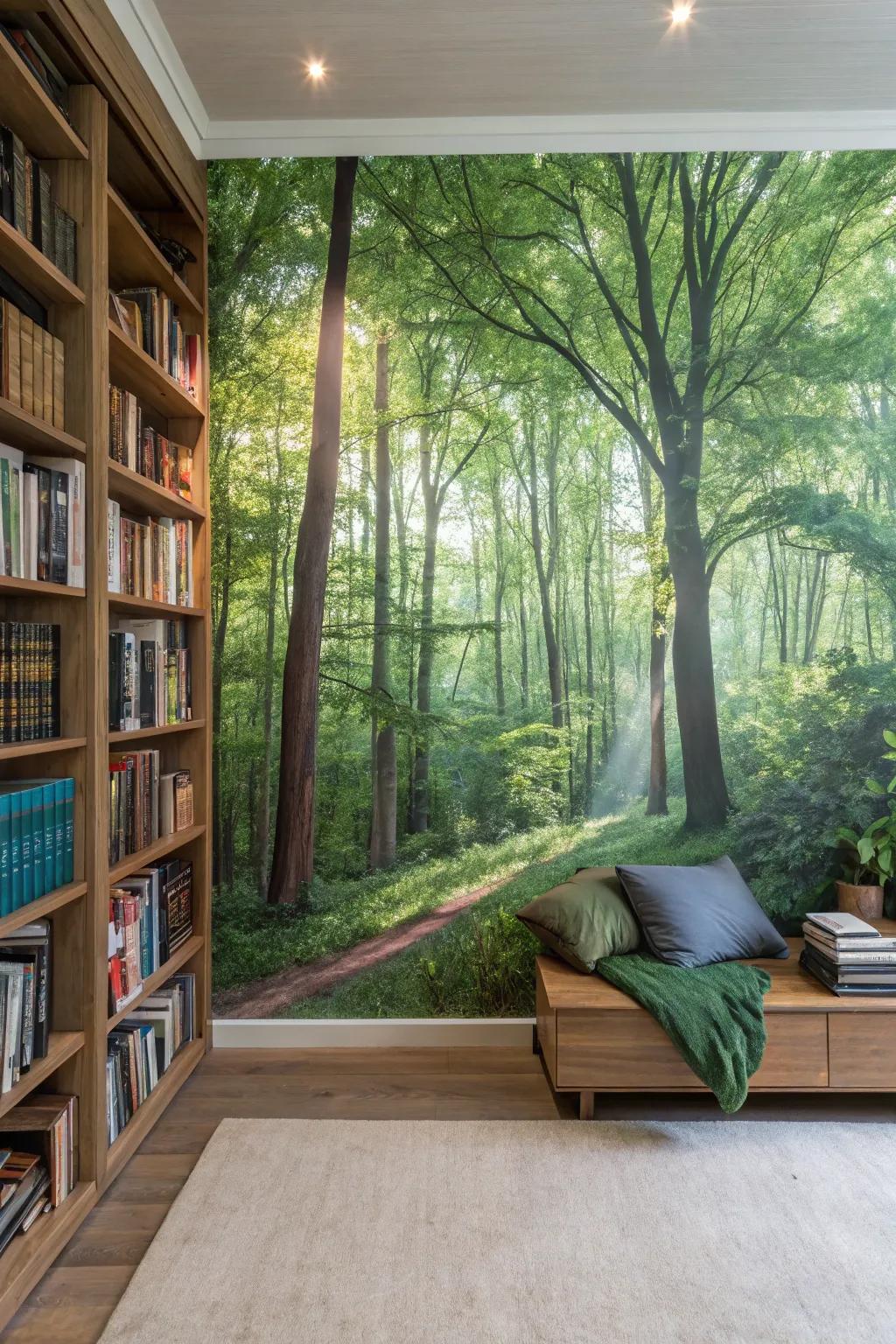 Bring the tranquility of the outdoors inside with nature murals.