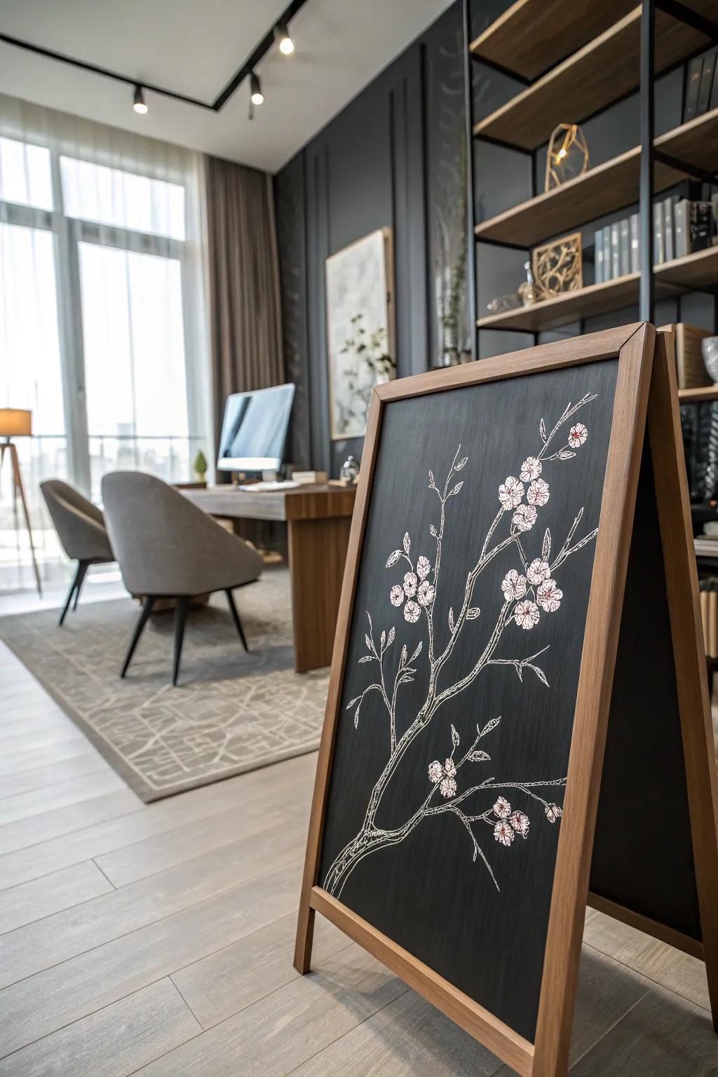 Cherry blossoms bring elegance to spring chalk art.