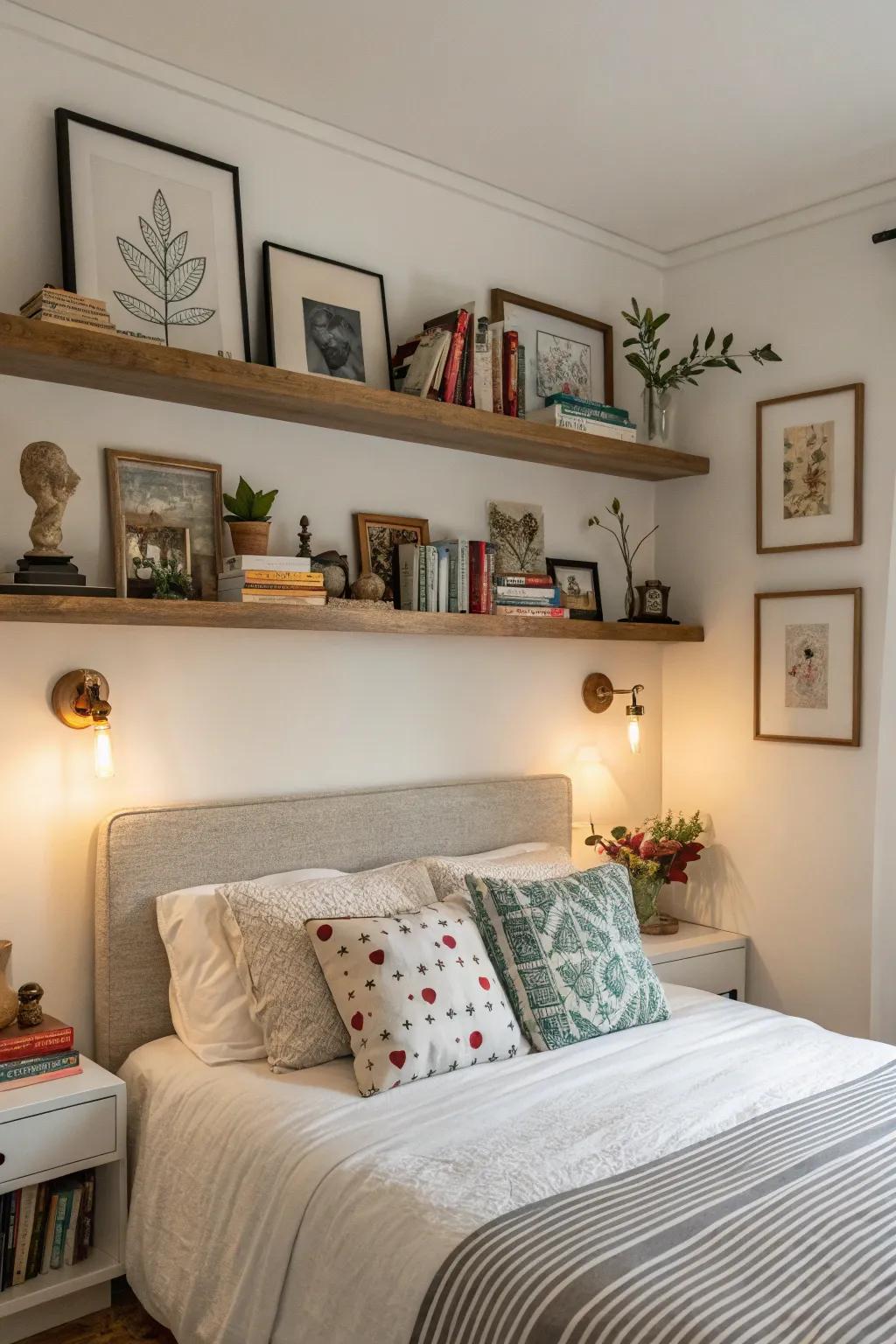 Express your style with floating shelves for art and decor.