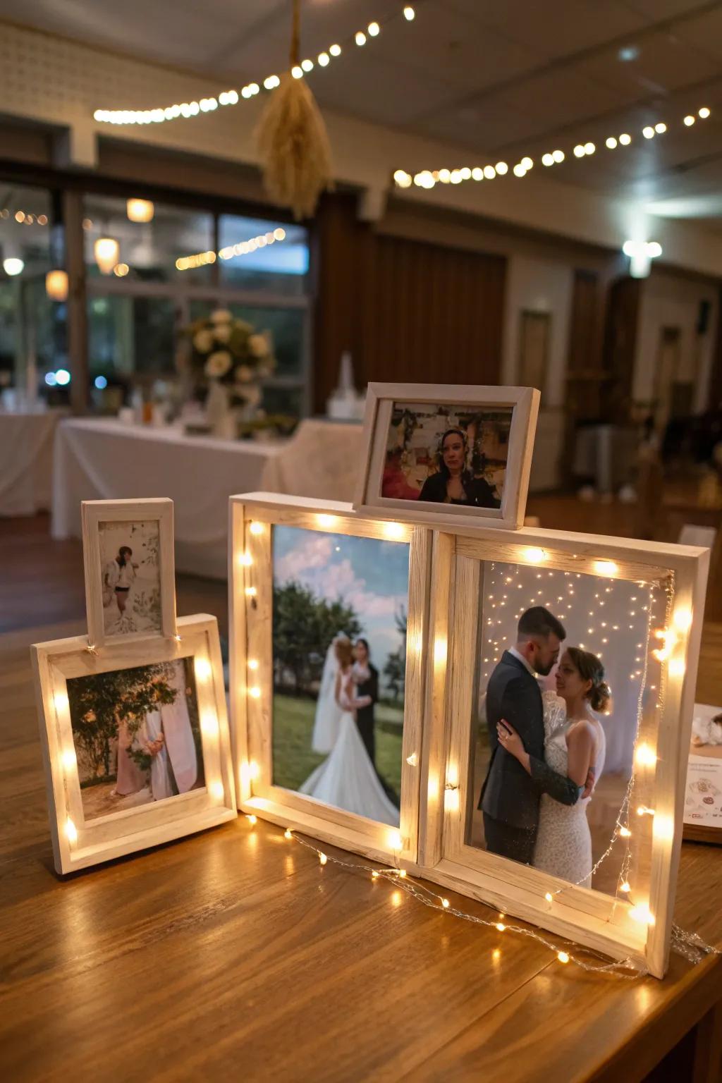 A photo exhibit shares the couple's journey and injects a personalized element.