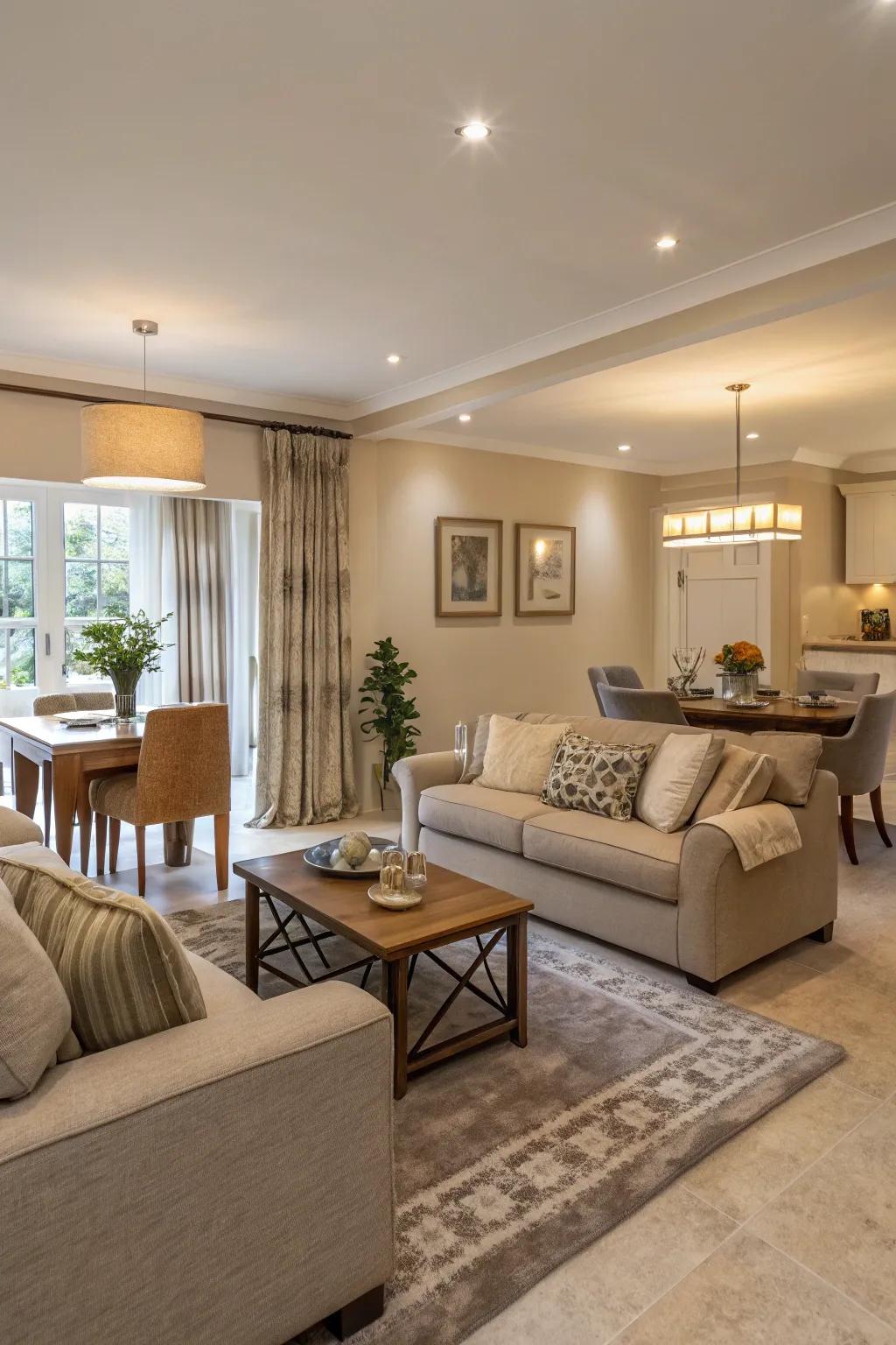 Thoughtful furniture positioning specifies functional zones.