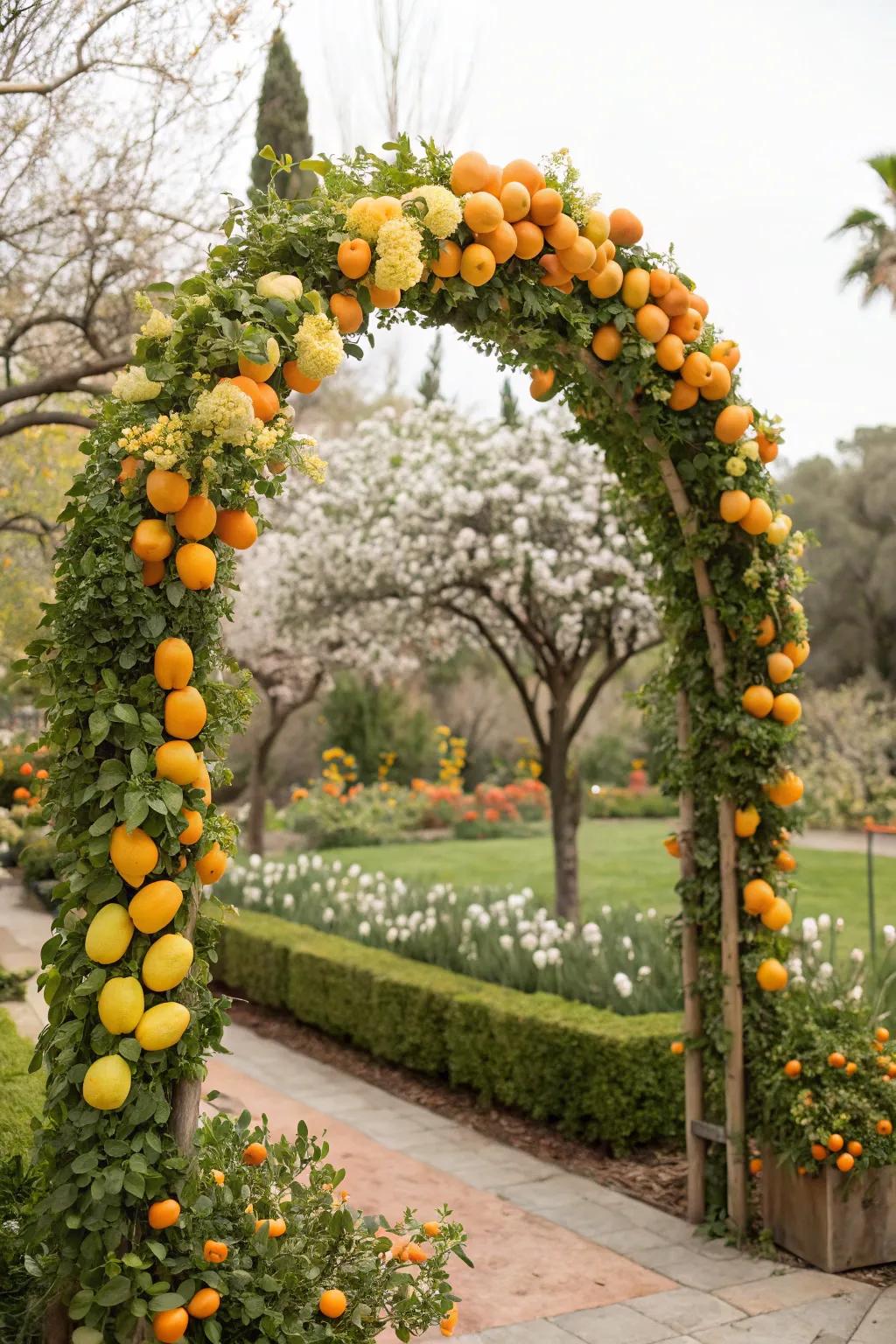 A refreshing arch featuring produce for a colorful, fragrant display.