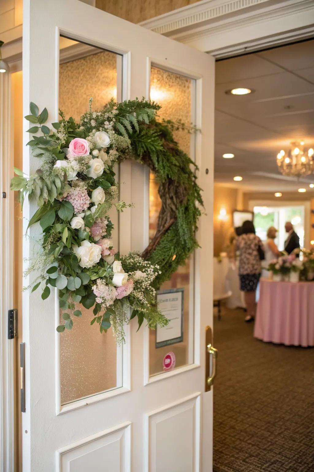 A seasonal adornment adds warmth and style to the entrance.