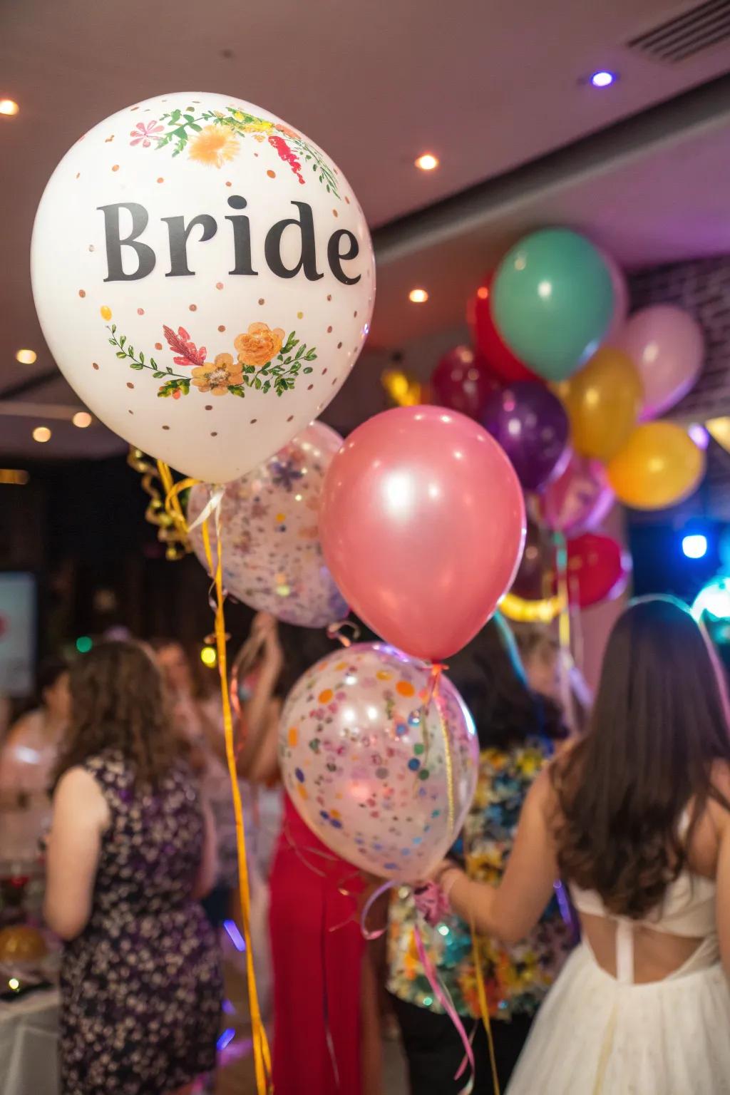 Bespoke balloons featuring the bride's identity.