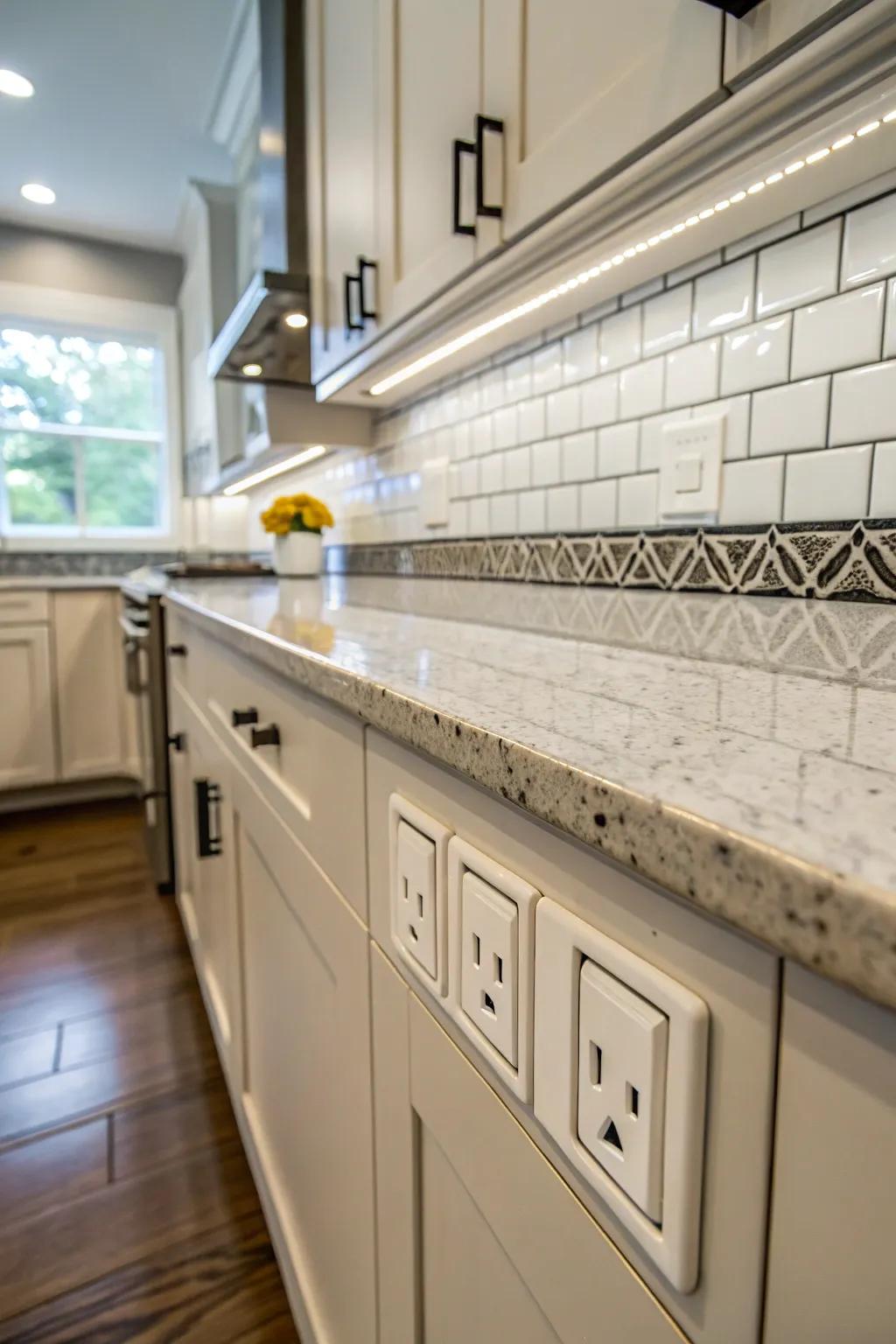 Smooth coatings with integrated electrical outlets.