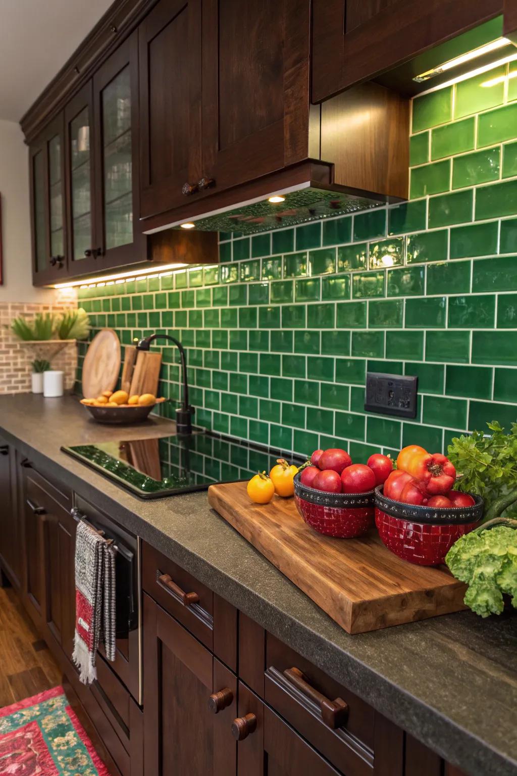 With vibrant green glass tiles, you can give your kitchen new life.