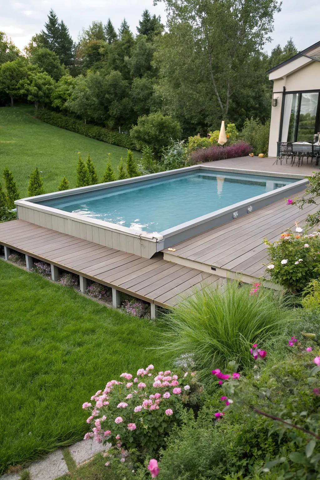 A suspended deck layout crafts an impressive visual impact.