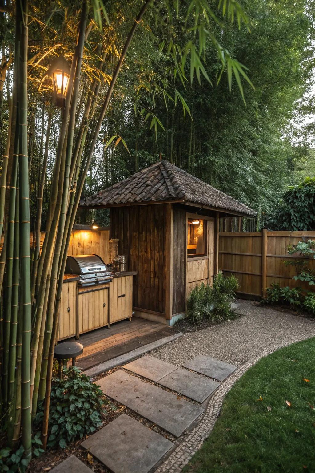 A peaceful retreat: Zen-inspired grilling station.