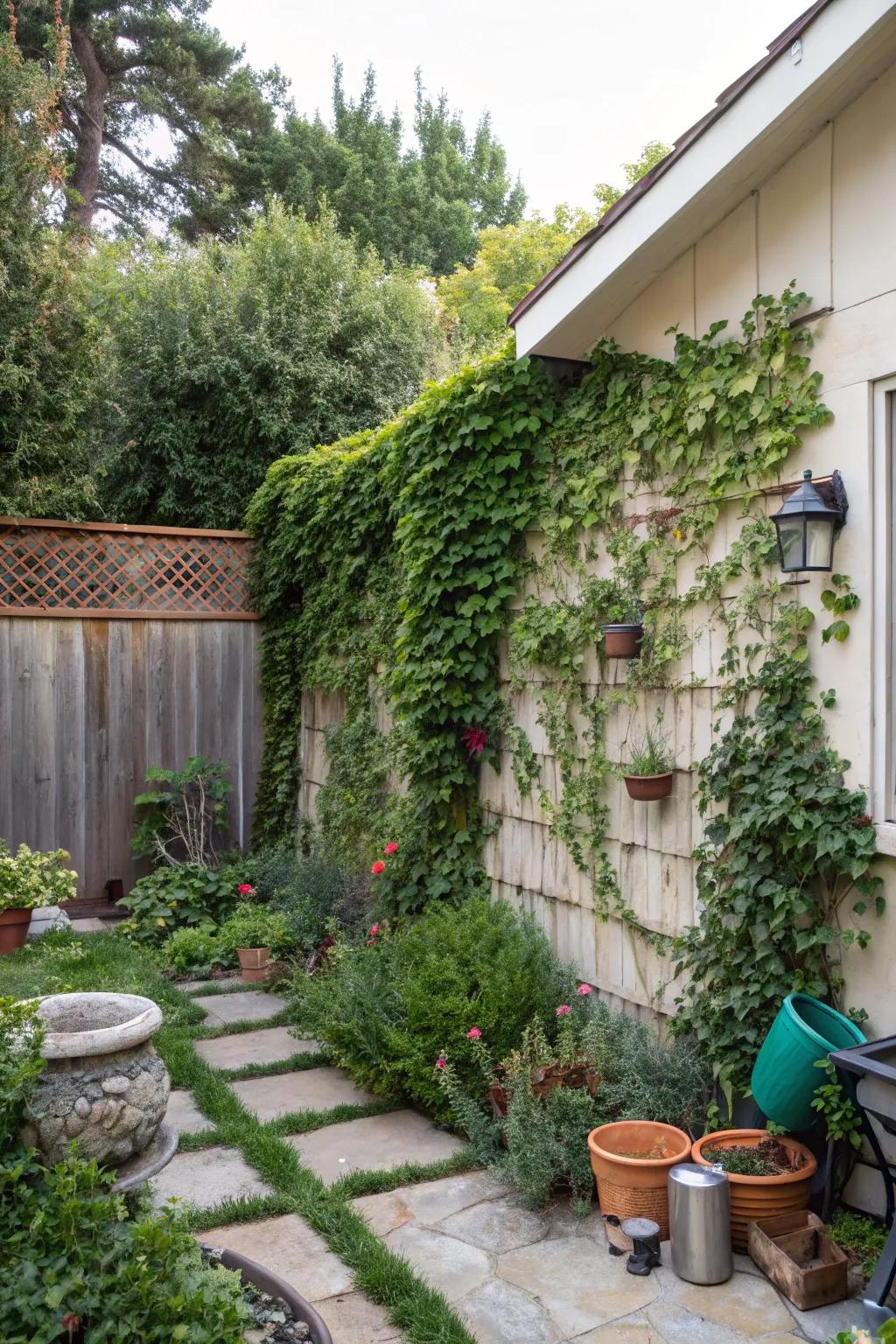 Vertical garden walls add plants while maximizing space.