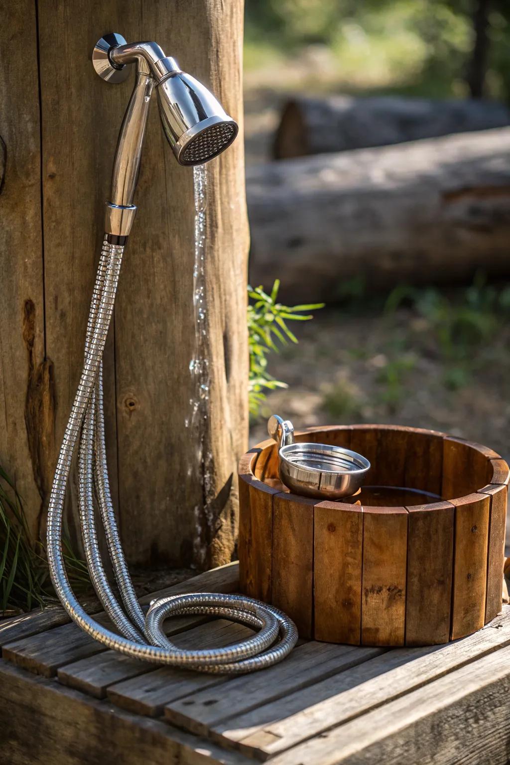 Elevate your outdoor adventures with a touch of craftsmanship: the ultimate portable dog shower solution.
