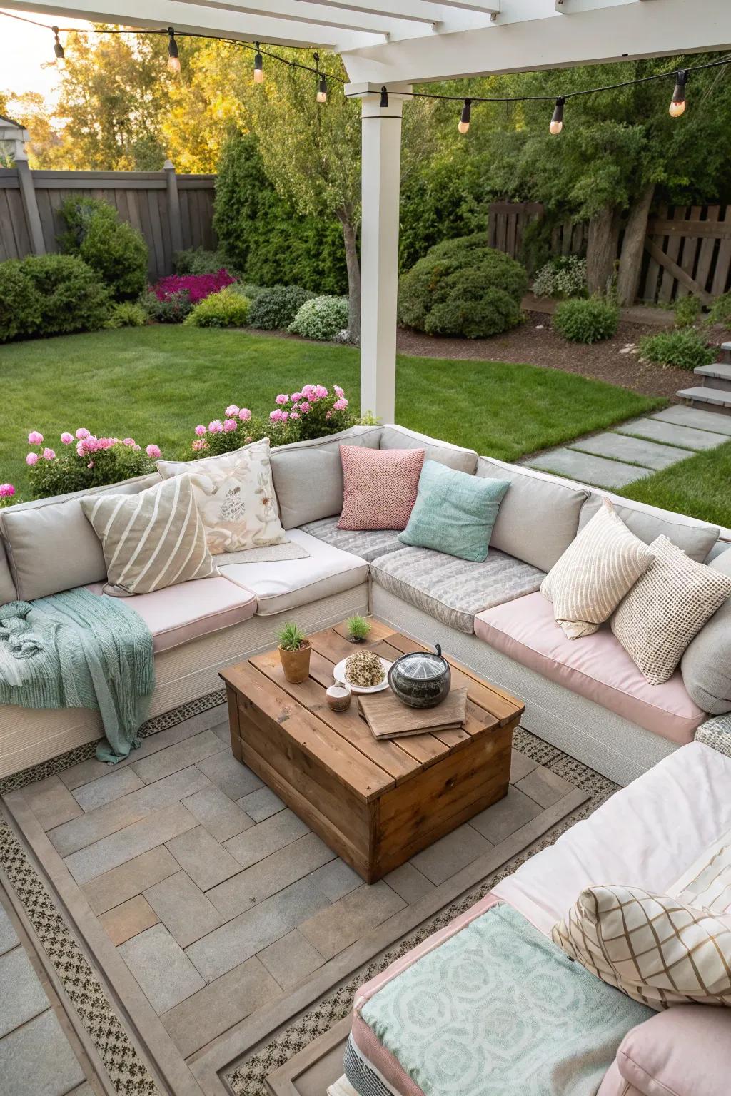 An enclosed lounge space crafts an intimate milieu on your patio.